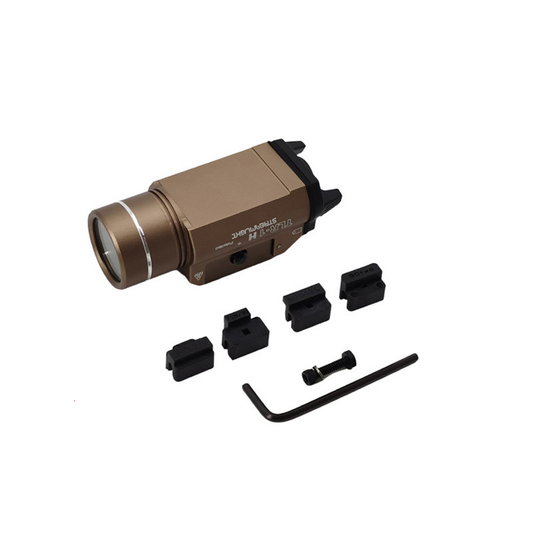 Streamlight TLR-1 Tactical Flashlight in Flat Dark Earth (FDE), delivering 1000 lumens of brightness, with a durable aluminum body and 20mm rail mount for secure firearm attachment