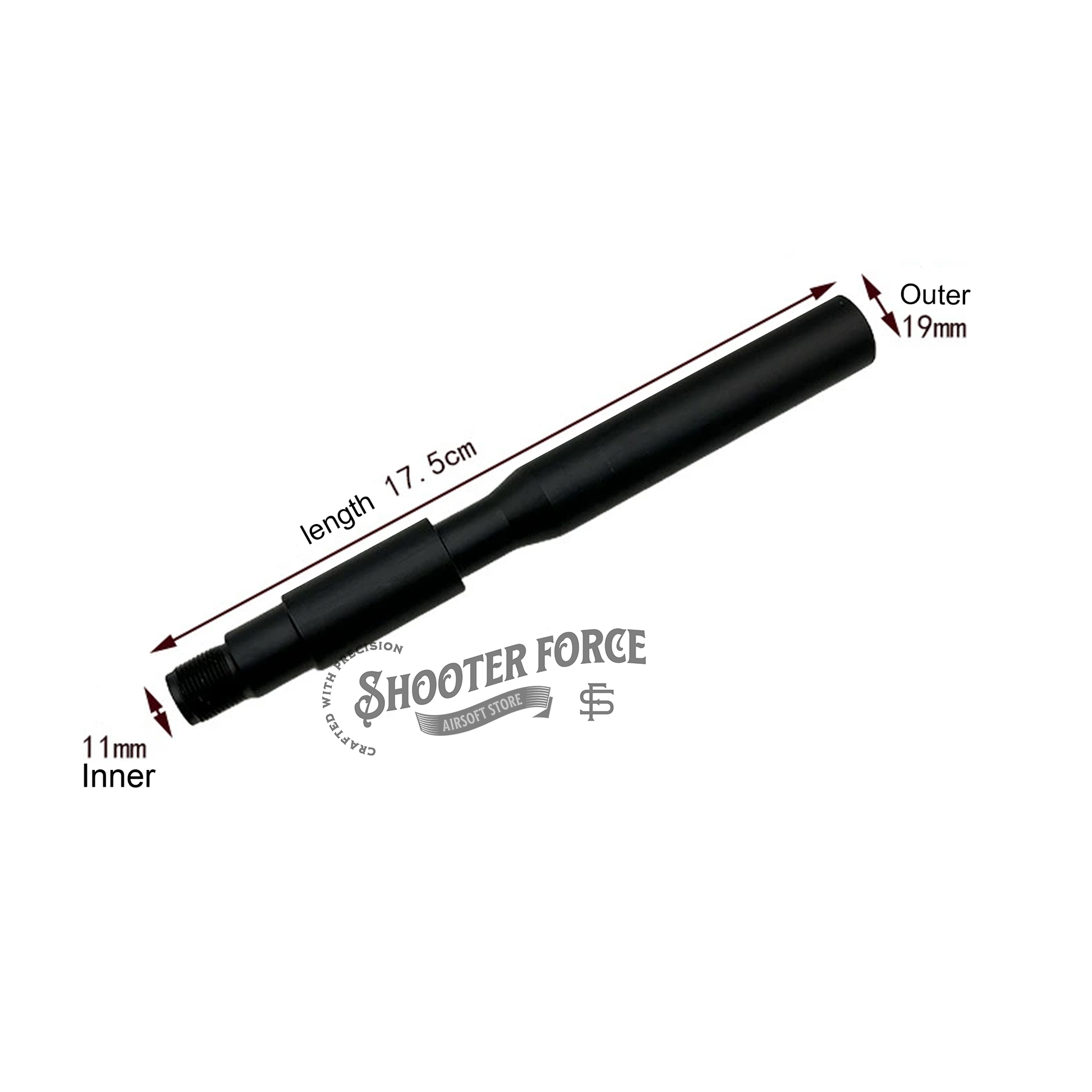 17.5cm aluminum outer barrel for M4A1 – lightweight, durable, and ideal for airsoft rifle upgrades.