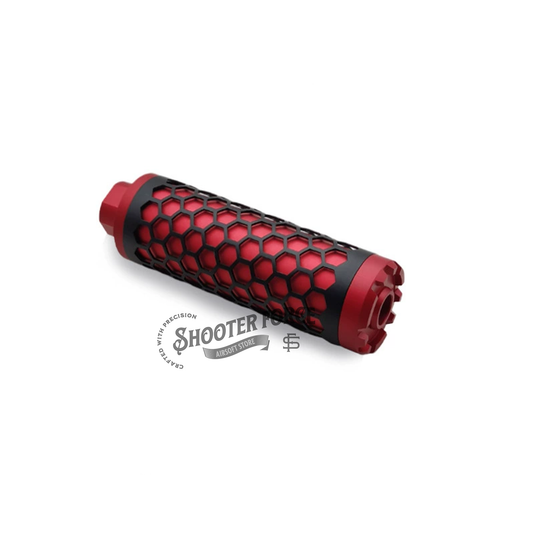 Angel Custom HIVE Airsoft Suppressor Barrel Extension short red, CNC aluminum mock suppressor with 14mm CCW threads for airsoft rifles