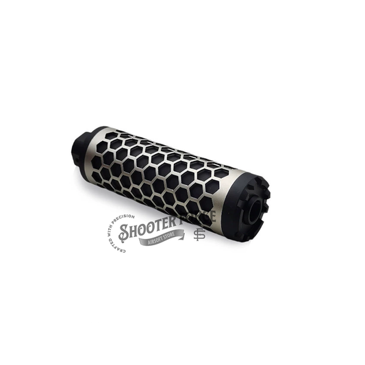 Angel Custom HIVE Airsoft Suppressor Barrel Extension short silver, CNC aluminum mock suppressor with 14mm CCW threads for airsoft rifles