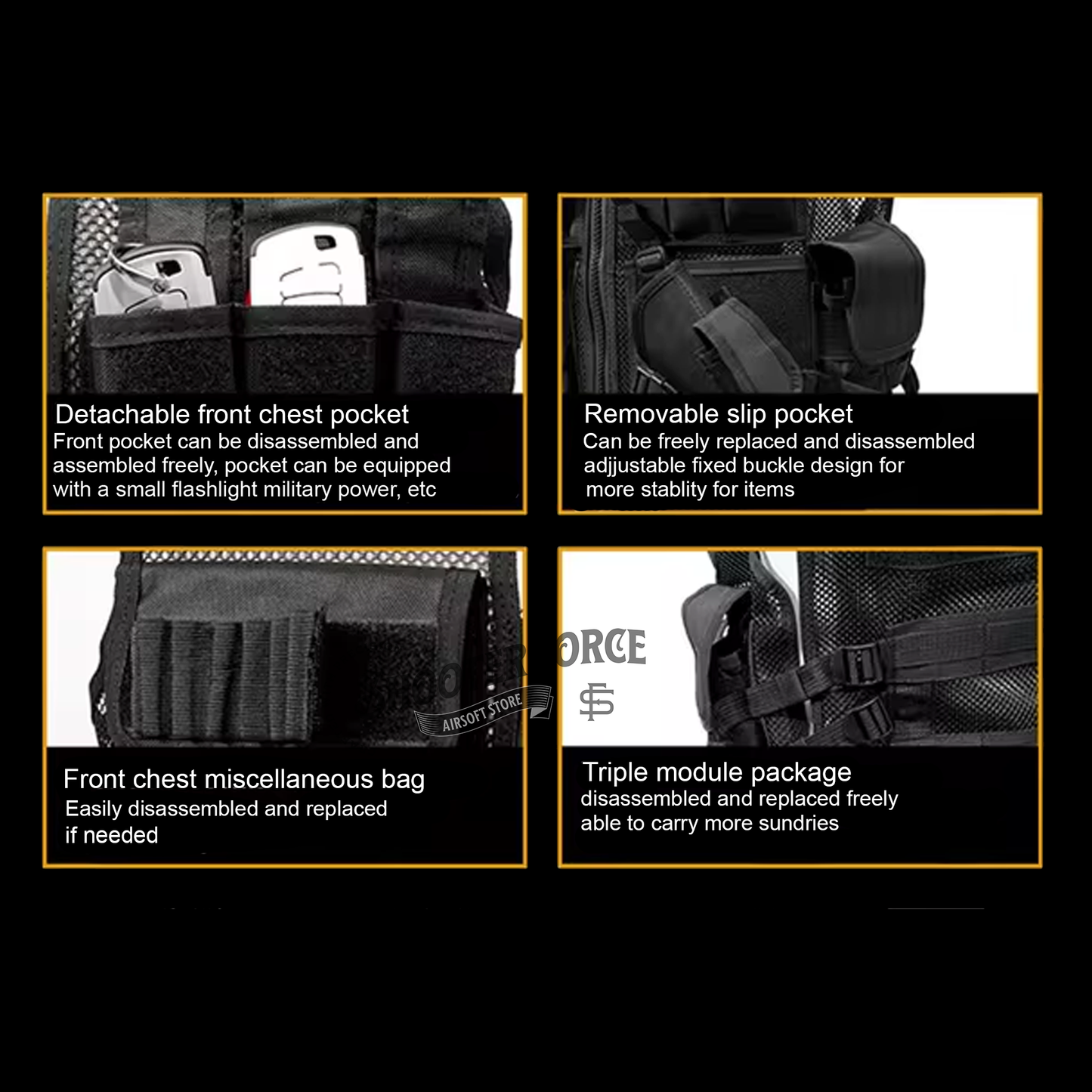 Black  MOLLE-Compatible Tactical Vest for Airsoft