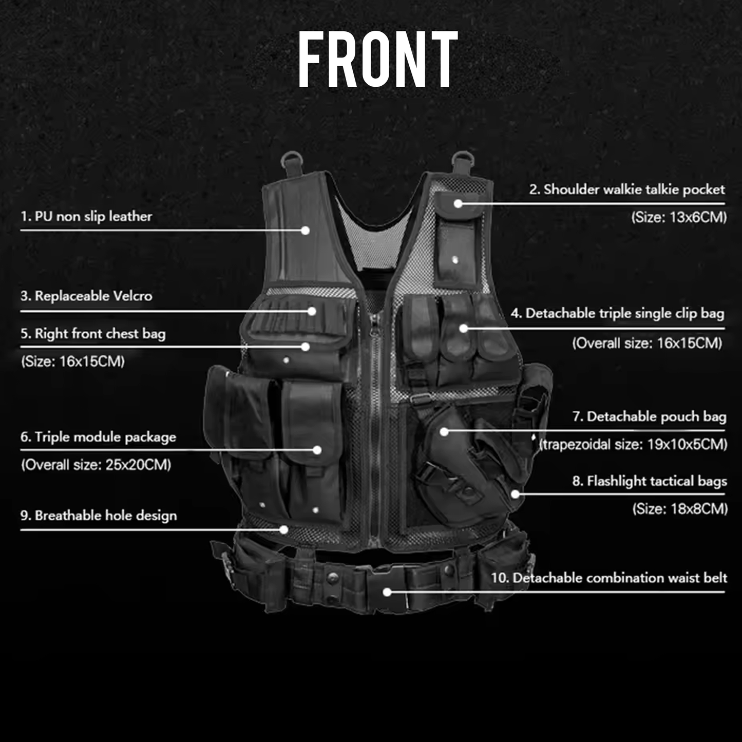 Black MOLLE-Compatible Tactical Vest for Airsoft