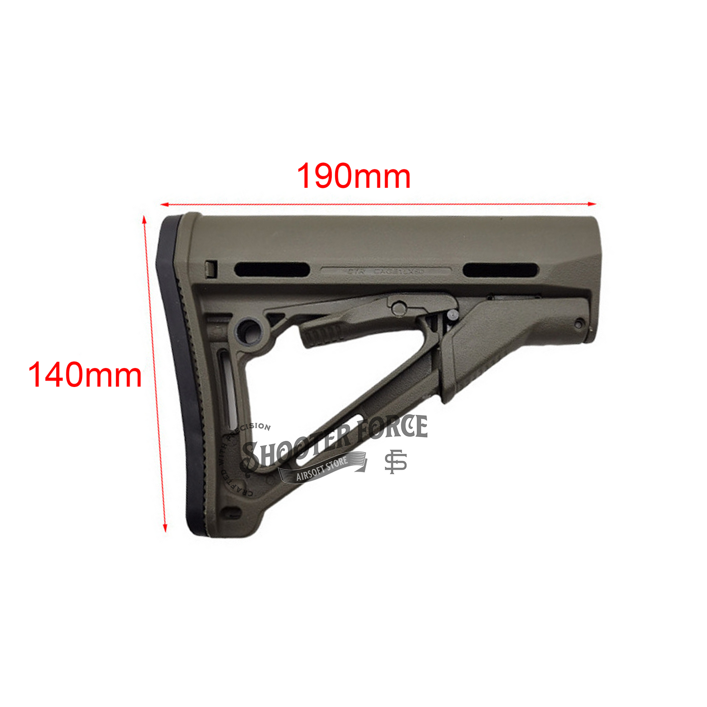 CTR Style Carbine Stock in green, featuring a lightweight and adjustable design, providing improved stability and control for airsoft rifles.
