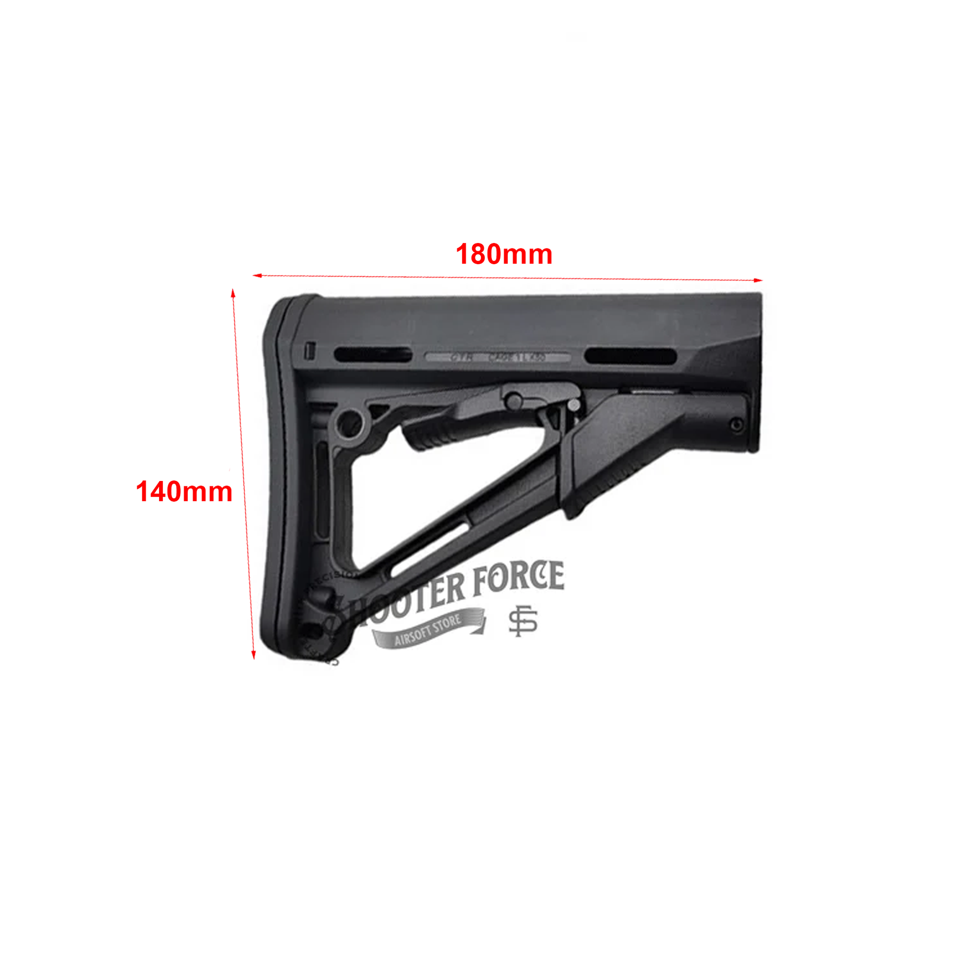 CTR Style Thickened Stock in black, offering increased durability and stability with an adjustable design to improve comfort and control for airsoft rifles.