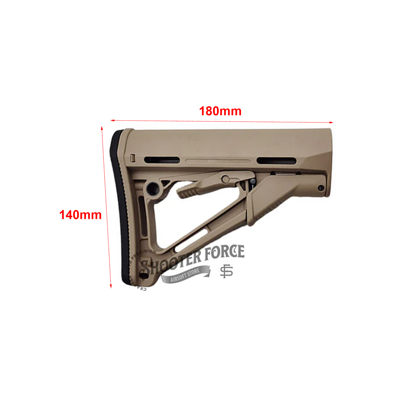 CTR Style Thickened Stock in tan, designed with increased durability and stability, providing enhanced control and comfort for airsoft rifles with an adjustable fit.
