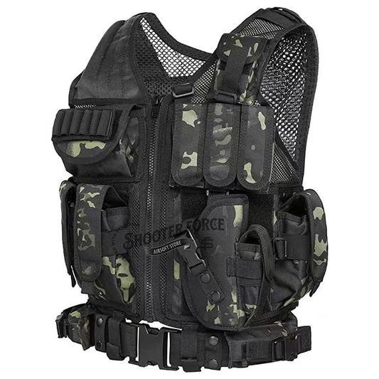 Tactical Vest – Airsoft Combat Protective Gear for Training - Black CP