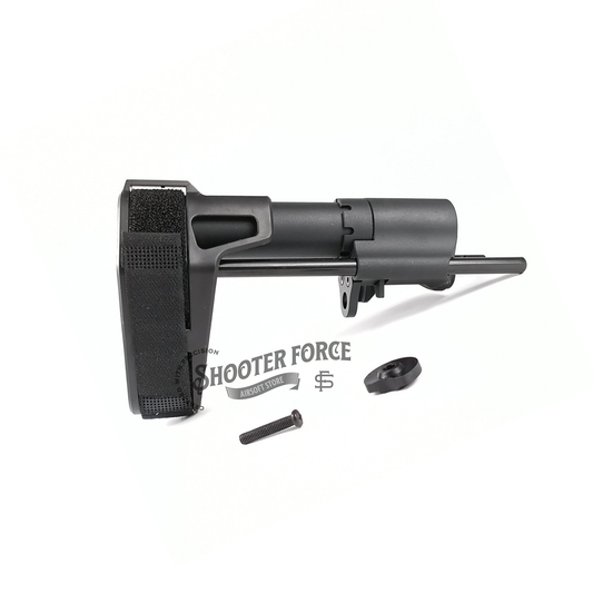 SB Type Tactical Pistol Stabilizing PDW Stock in black, offering a lightweight, compact design that improves stability and control for airsoft pistols.