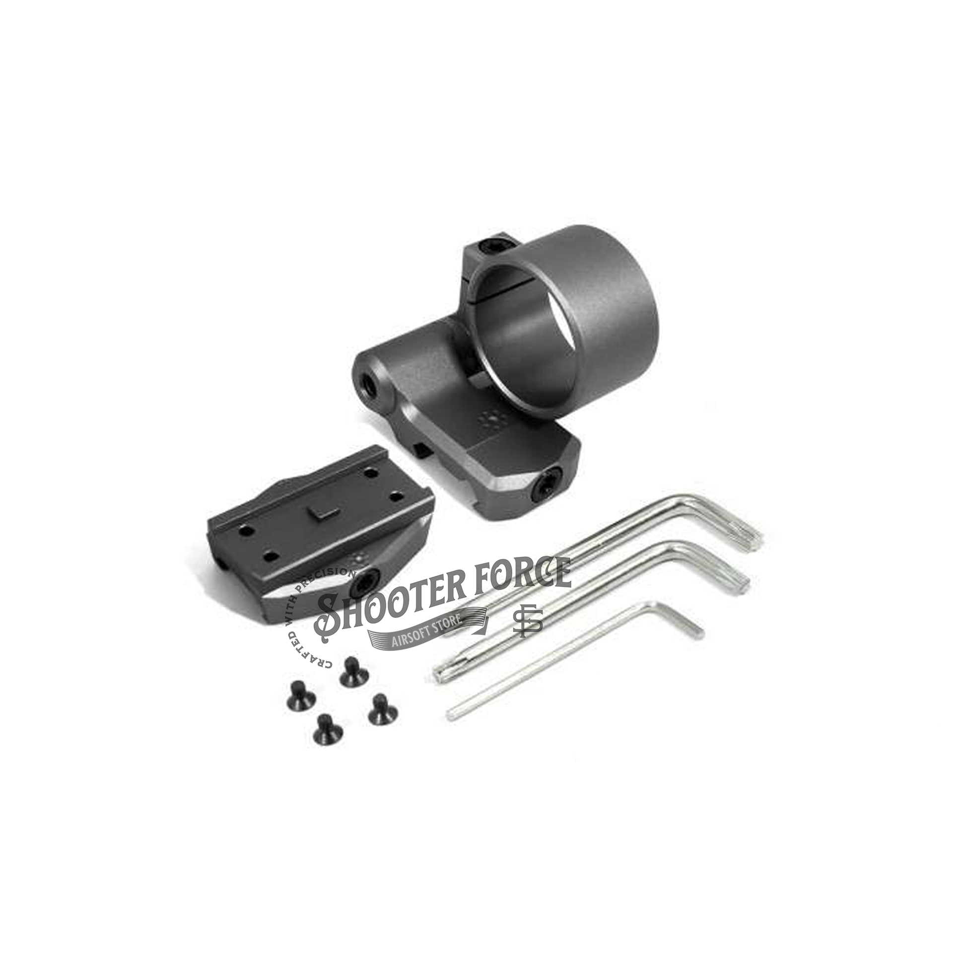 SOTAC Arisaka Low Micro Mount in black with a 0.9" optic centerline height, designed for T2 optics and 3X magnifiers, providing a secure, low-profile mounting option for airsoft gear.