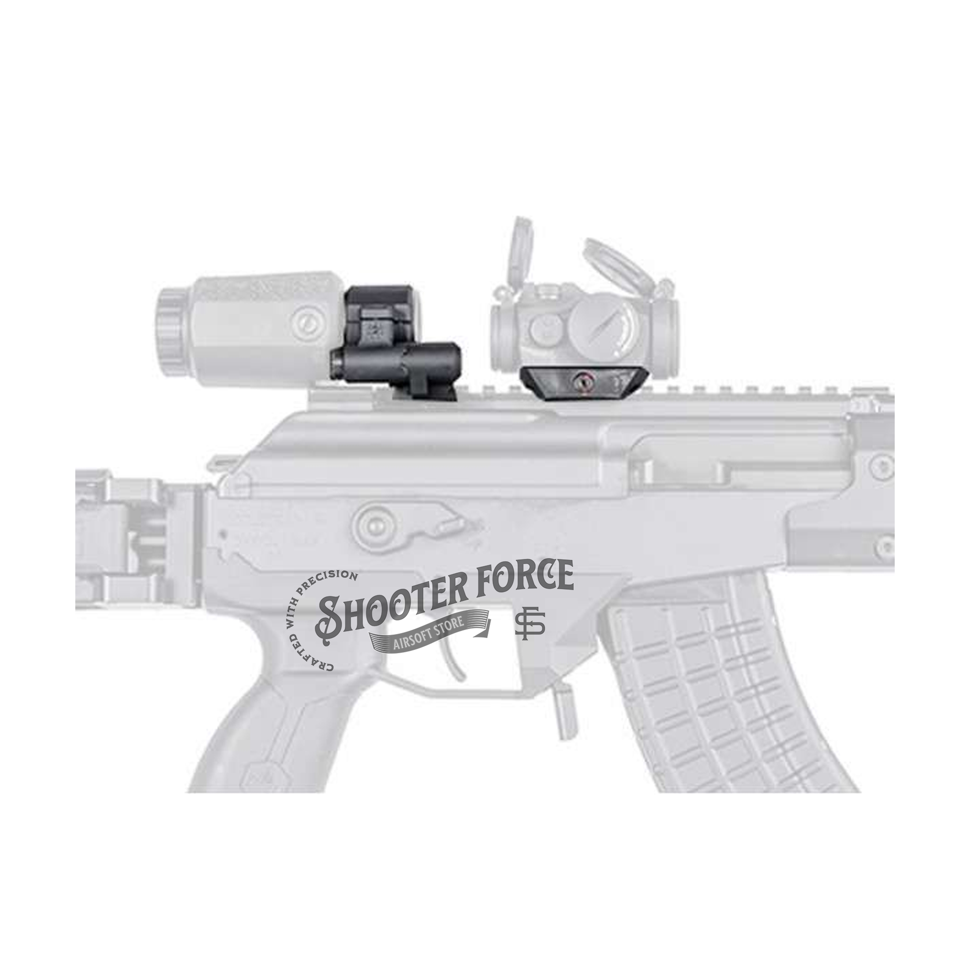 SOTAC Arisaka Low Micro Mount in black with a 0.9" optic centerline height, designed for T2 optics and 3X magnifiers, providing a secure, low-profile mounting option for airsoft gear.