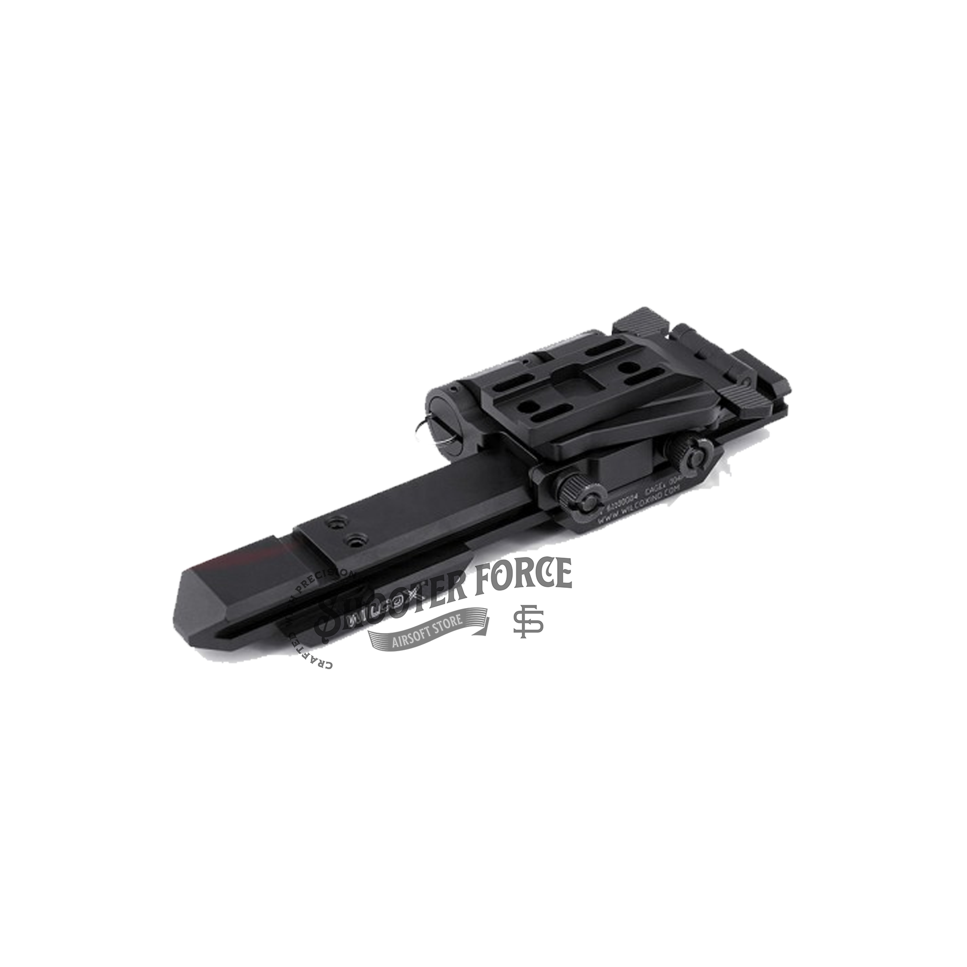 SOTAC Flip Mount with Riser System for EOTECH G33/G43 +558 in Black, perfect for airsoft enthusiasts to enhance sight alignment and target acquisition during gameplay.
