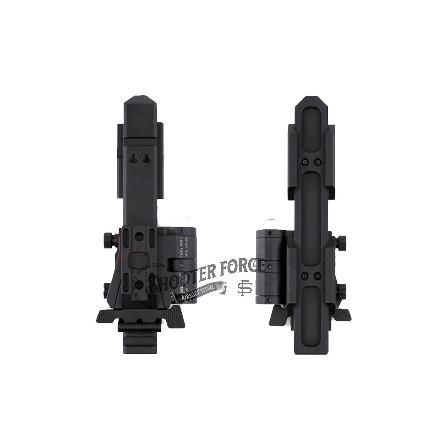 SOTAC Flip Mount with Riser System for EOTECH G33/G43 +558 in Black, perfect for airsoft enthusiasts to enhance sight alignment and target acquisition during gameplay.