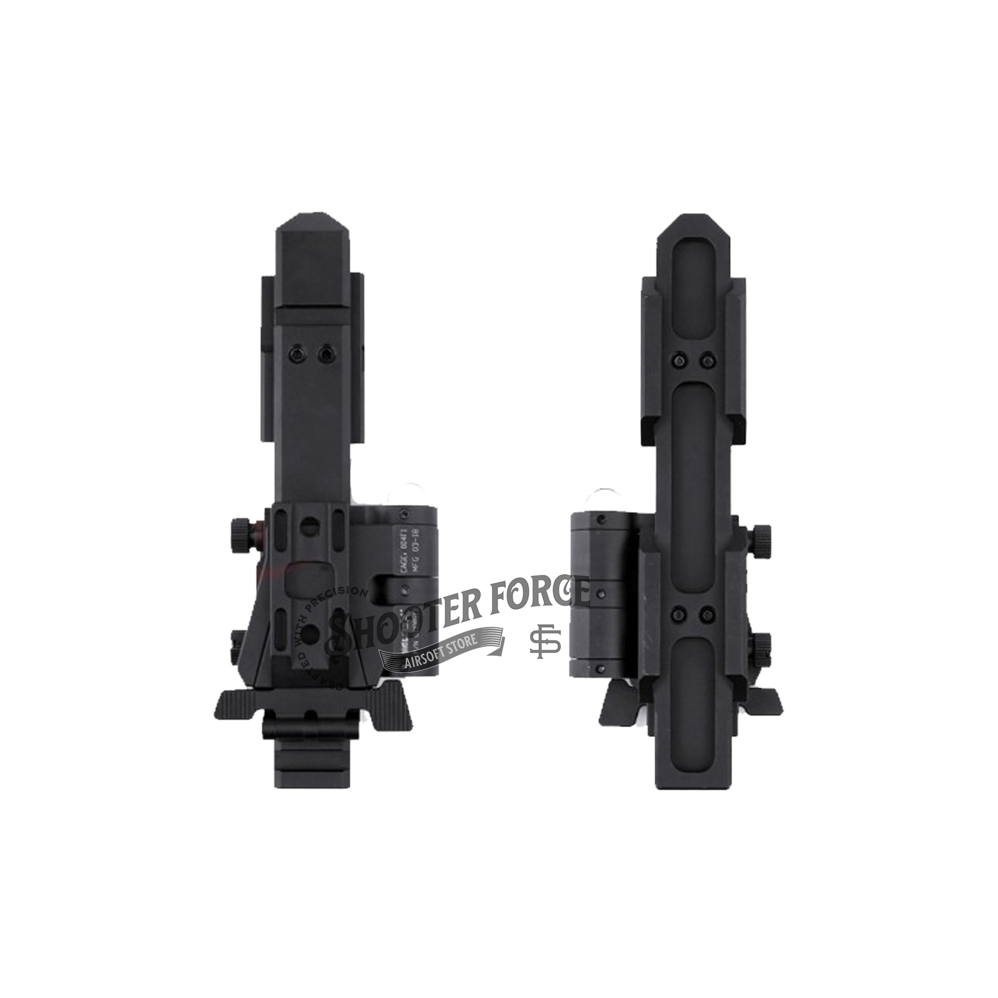 SOTAC Flip Mount with Riser System for EOTECH G33/G43 +558 in Black, perfect for airsoft enthusiasts to enhance sight alignment and target acquisition during gameplay.