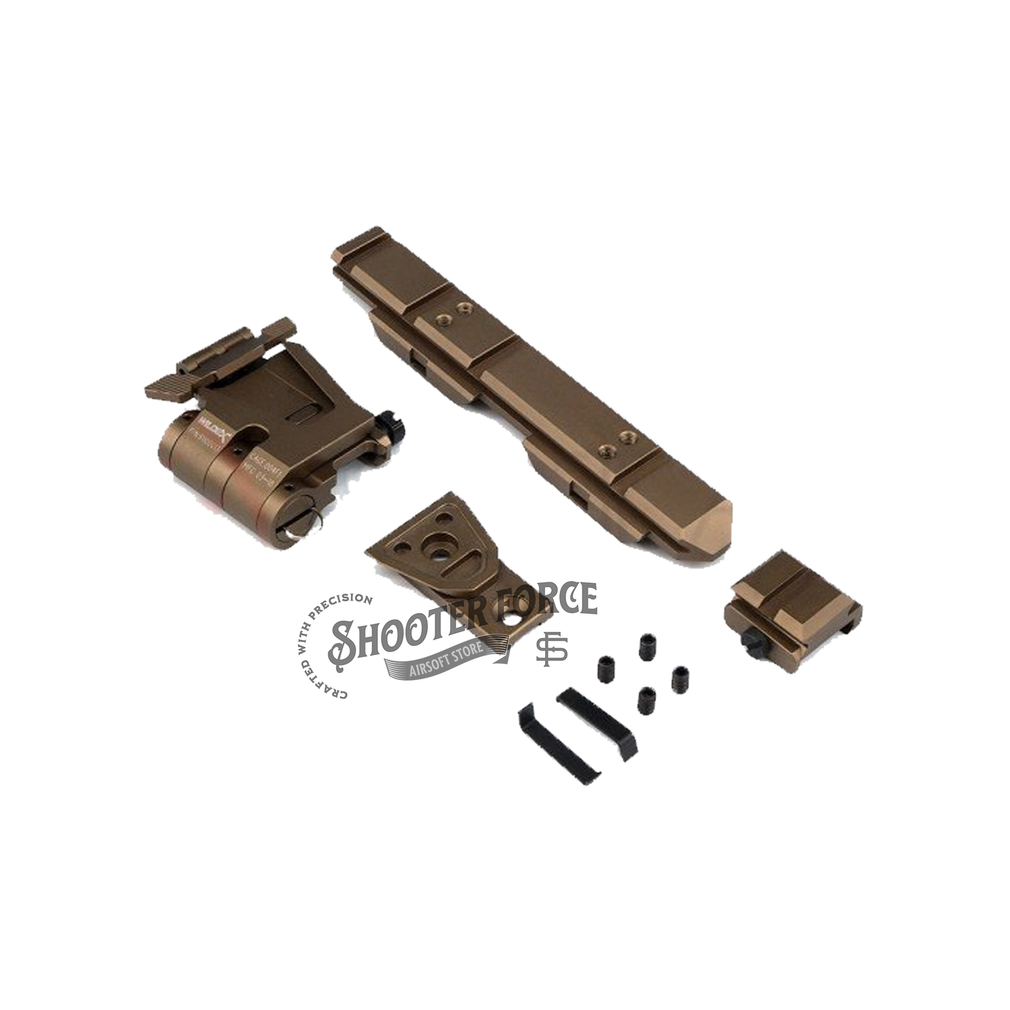 SOTAC Flip Mount with Riser System for EOTECH G33/G43 +558 in DE color, designed for airsoft players to enhance sight alignment and quick target acquisition.