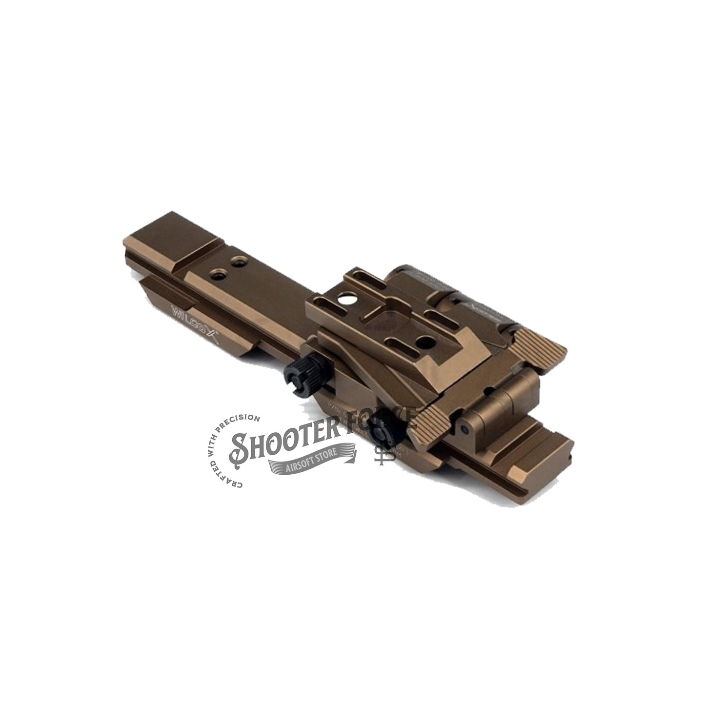 SOTAC Flip Mount with Riser System for EOTECH G33/G43 +558 in DE color, designed for airsoft players to enhance sight alignment and quick target acquisition.