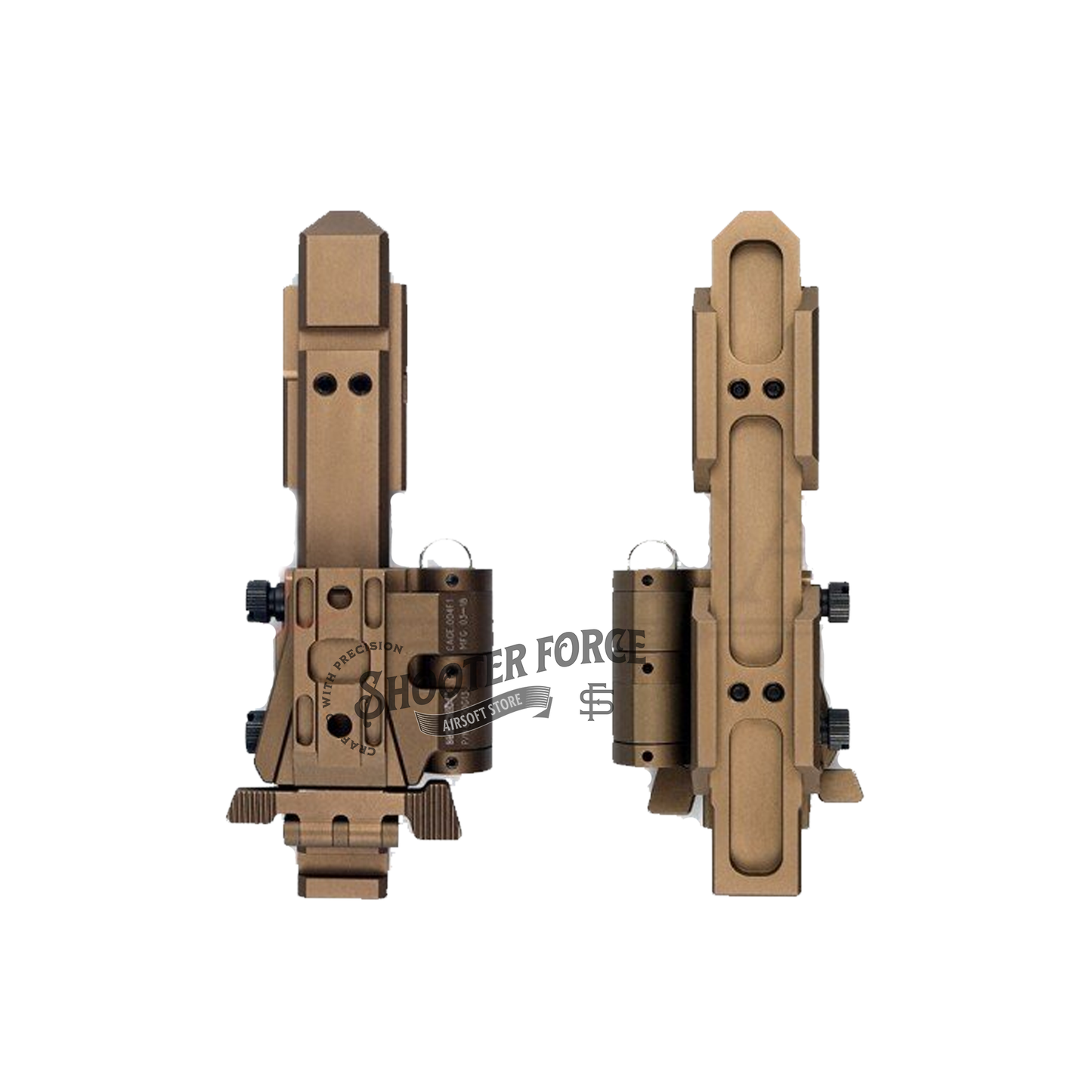 SOTAC Flip Mount with Riser System for EOTECH G33/G43 +558 in DE color, designed for airsoft players to enhance sight alignment and quick target acquisition.