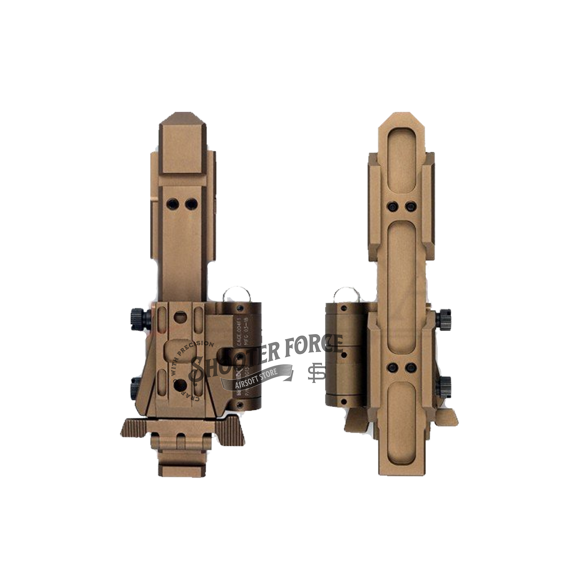 SOTAC Flip Mount with Riser System for EOTECH G33/G43 +558 in DE color, designed for airsoft players to enhance sight alignment and quick target acquisition.