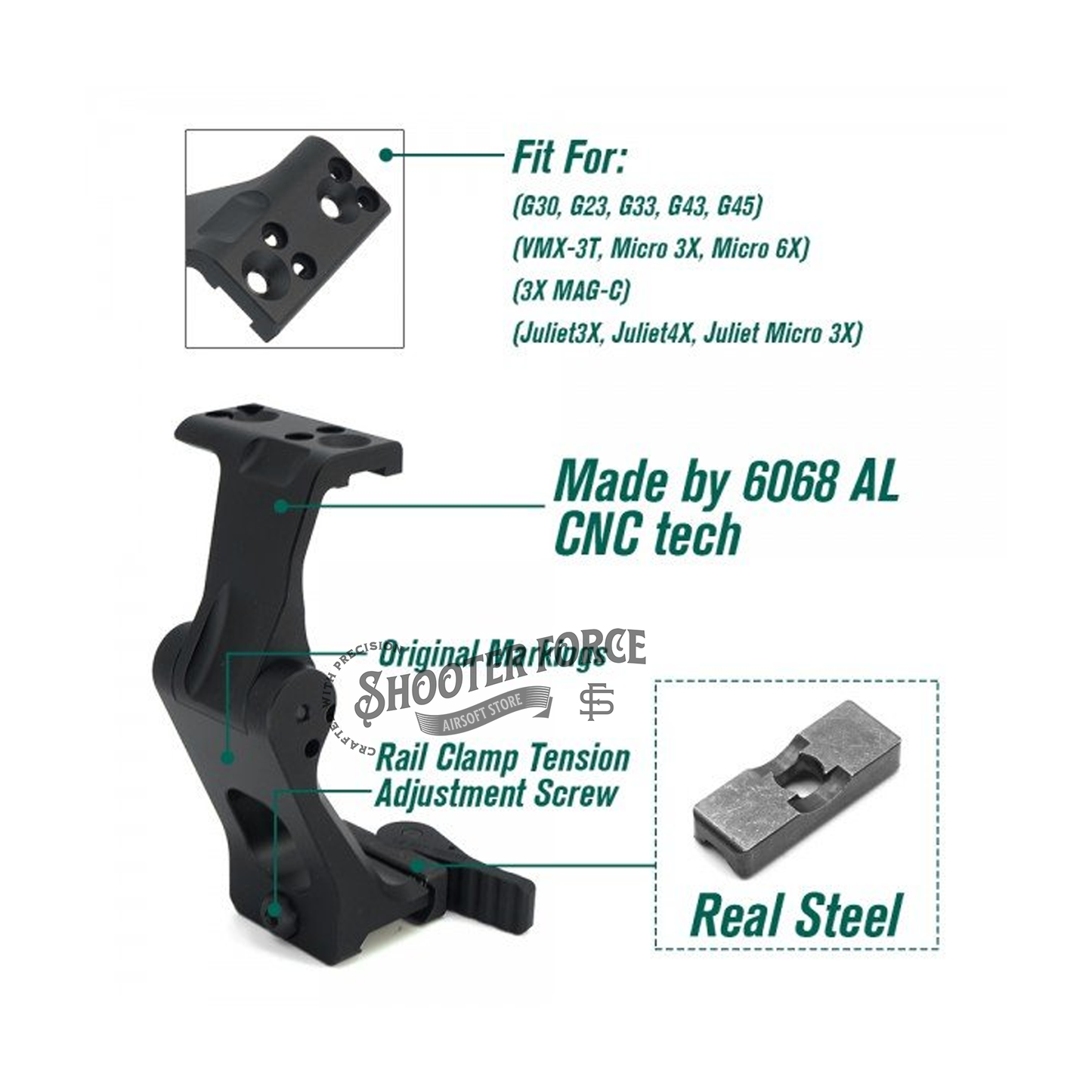 SOTAC GBRS OMNI FTC Mount in black with 2.91" optic height, designed for tactical use, offering quick sight alignment and lasting durability.