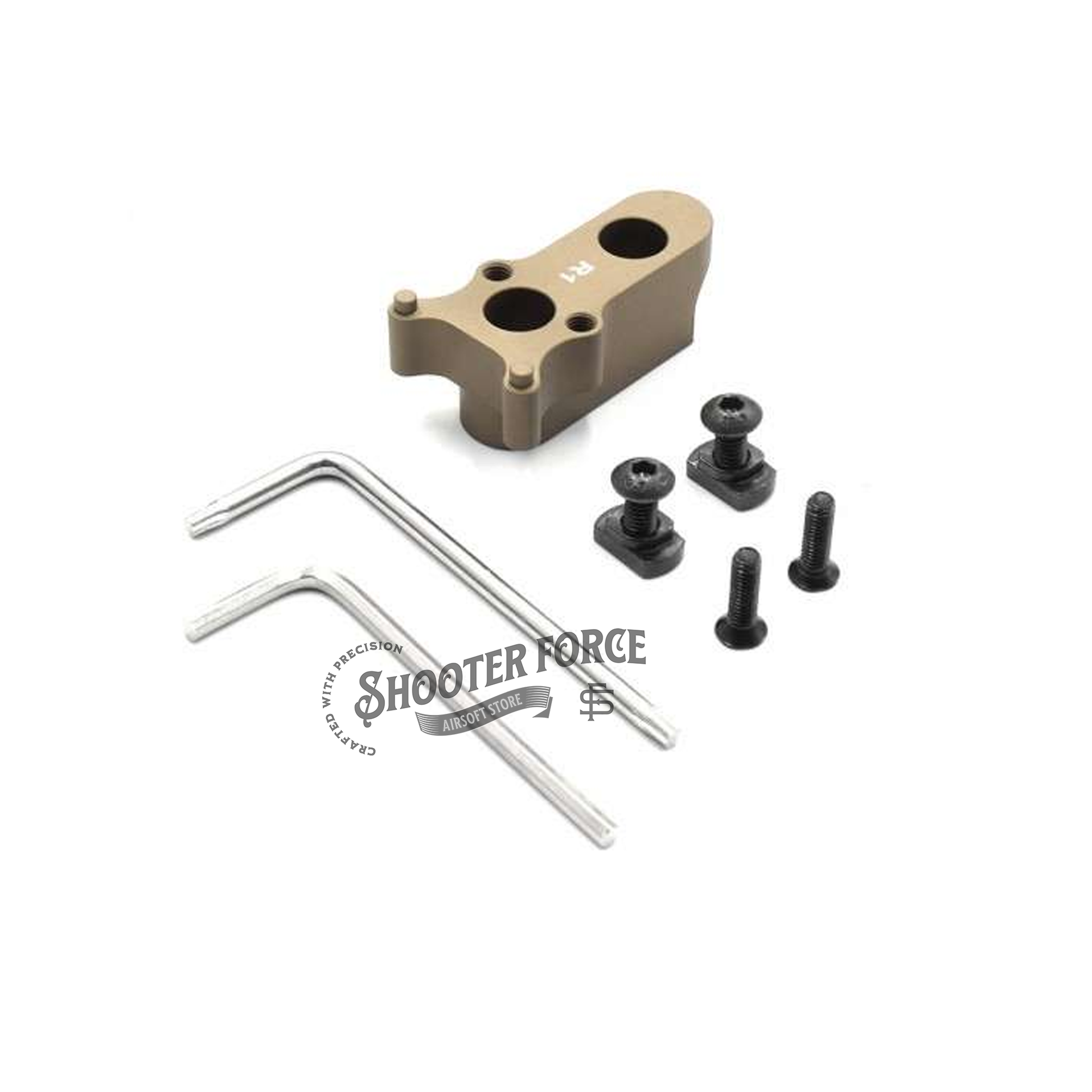 SOTAC M-LOK Keymod Mounting Kit in FDE, providing a secure and stable platform for mounting ROMEO1 Red Dot Sight on M-LOK or Keymod rails in airsoft rifles.