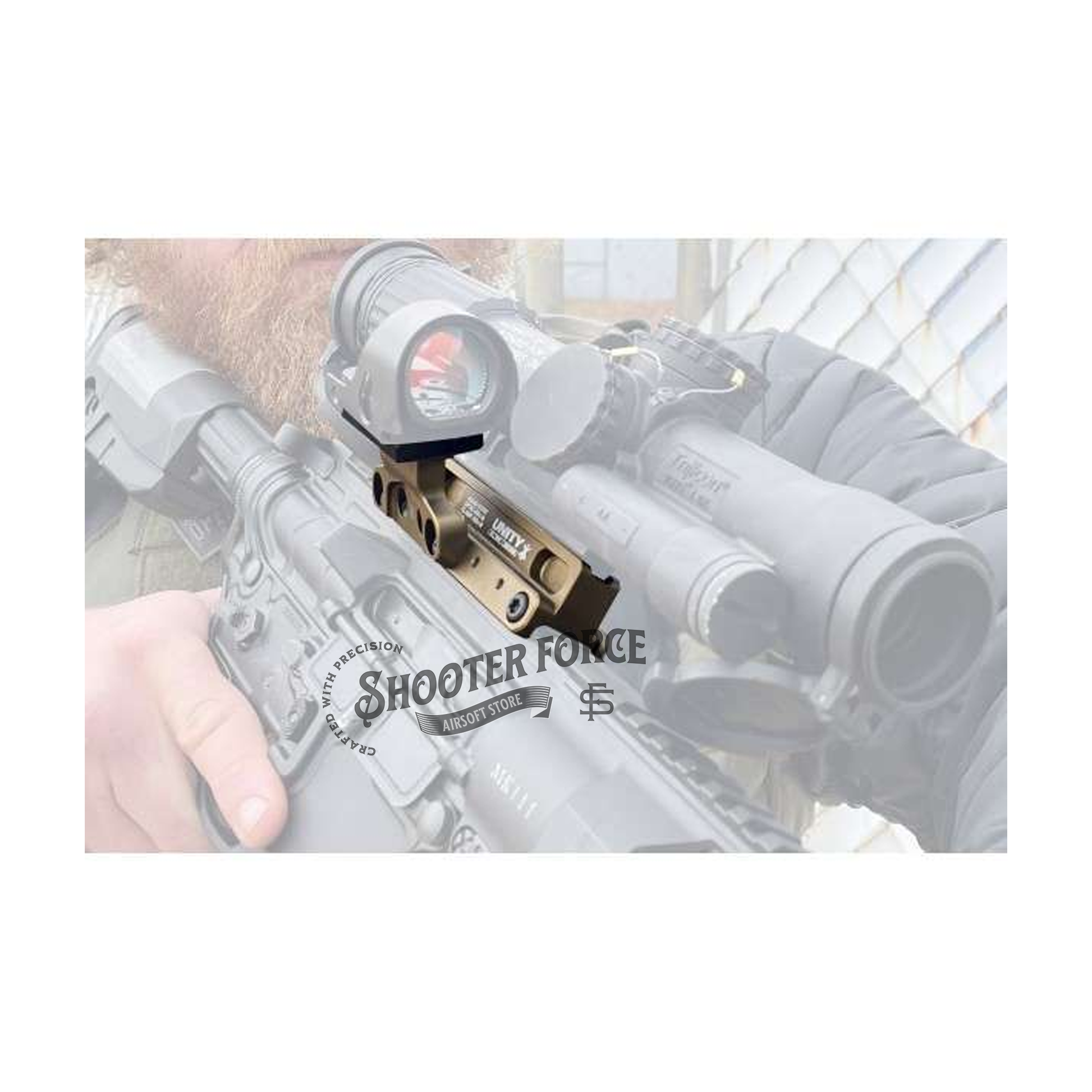 SOTAC OCG Series Mount Set in FDE, offering a 2.05" height for ACOG and VCOG optics, ensuring a stable and secure mounting solution for airsoft riflescopes.