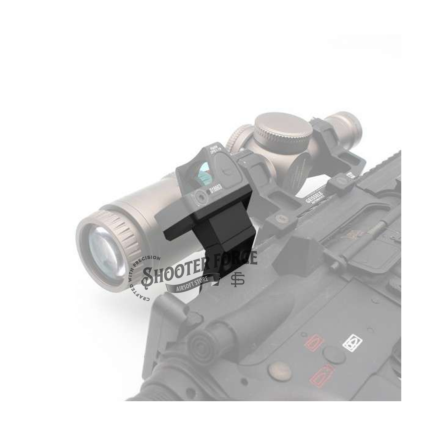 SOTAC Offset Optic Mount in Black, designed for secure and stable offset mounting of optics on airsoft rifles, offering flexibility and improved targeting accuracy.