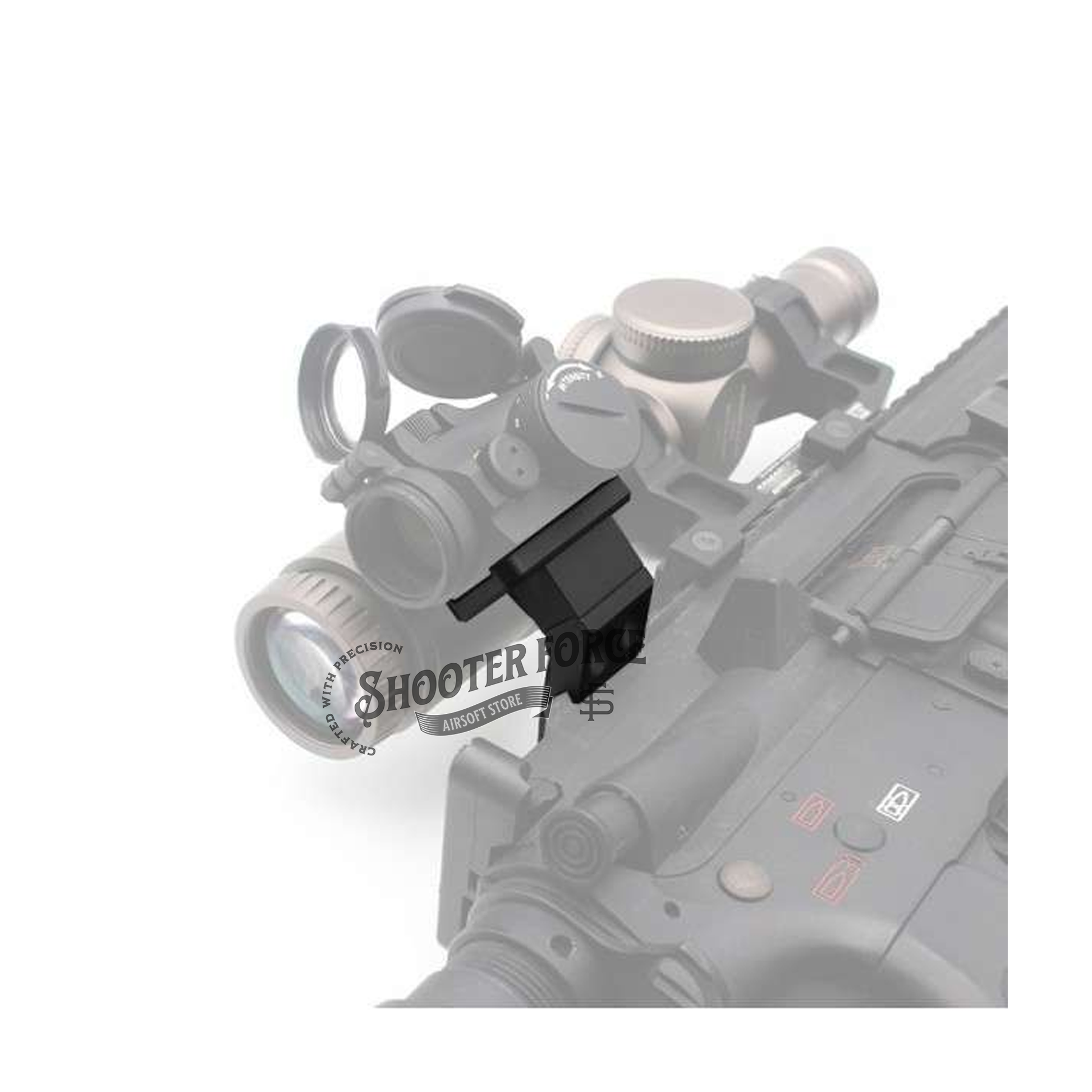 SOTAC Offset Optic Mount in Black, designed for secure and stable offset mounting of optics on airsoft rifles, offering flexibility and improved targeting accuracy.