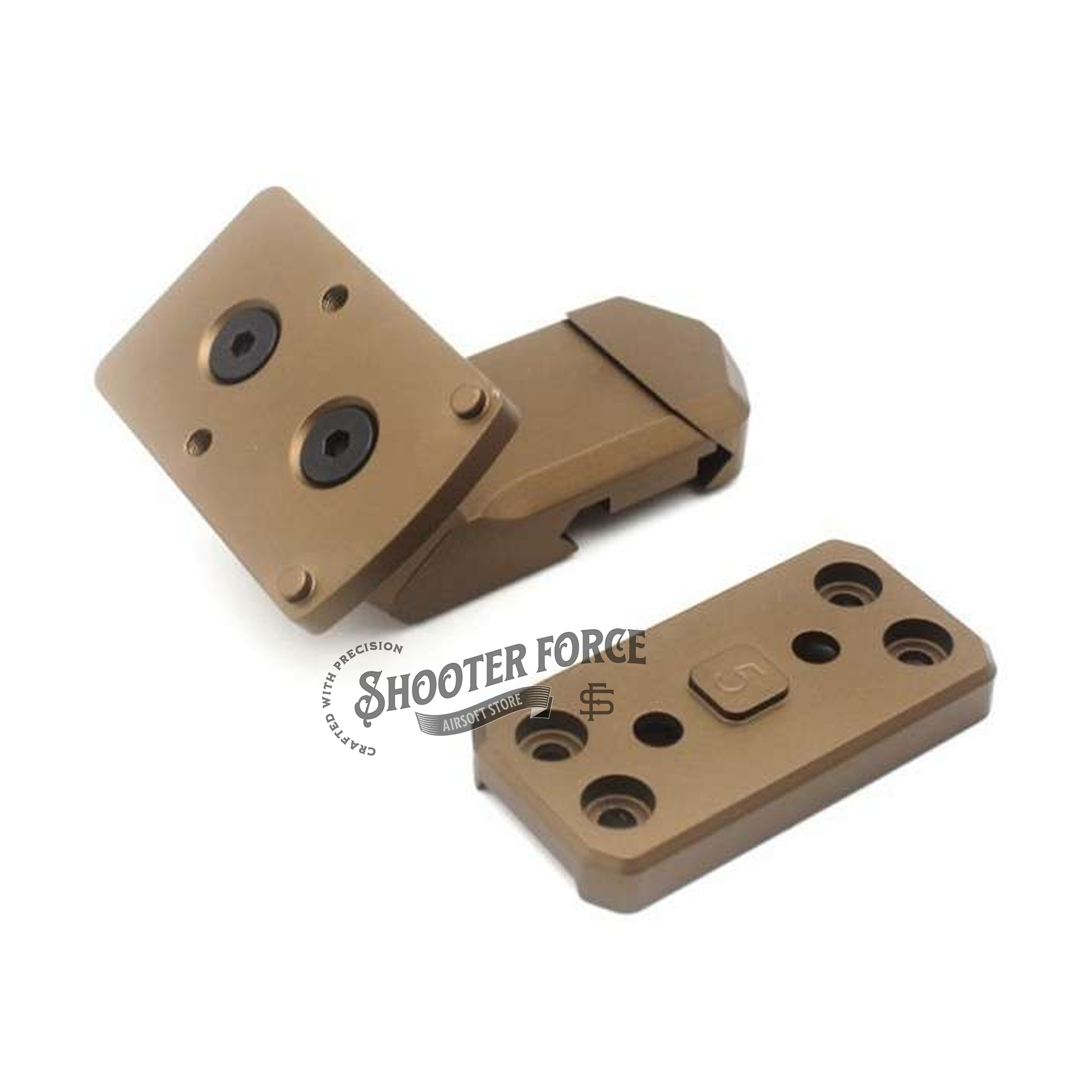SOTAC Offset Optic Mount in FDE, designed for secure mounting of optics at an offset angle on airsoft rifles, offering flexibility and stability for tactical gameplay.