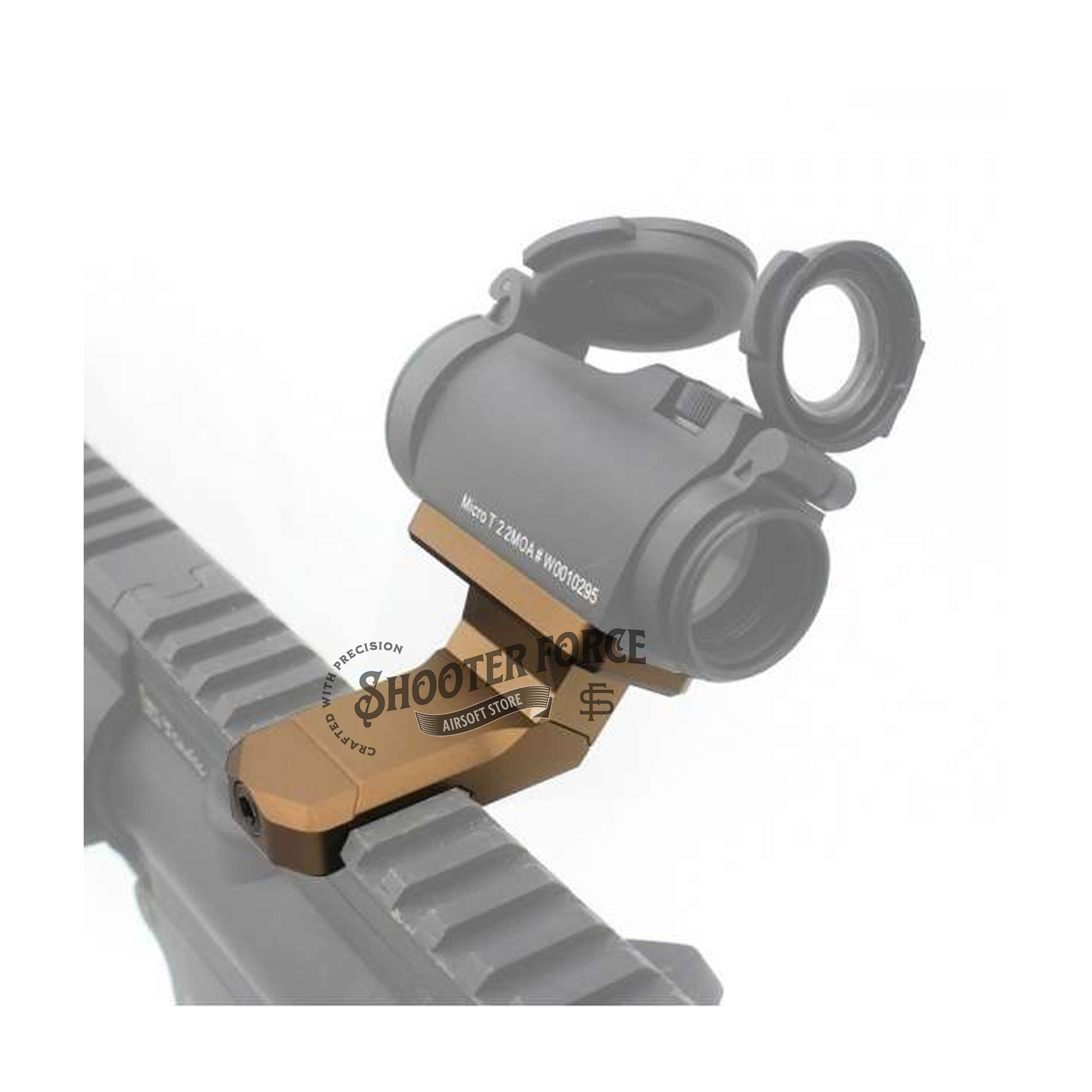 SOTAC Offset Optic Mount in FDE, designed for secure mounting of optics at an offset angle on airsoft rifles, offering flexibility and stability for tactical gameplay.