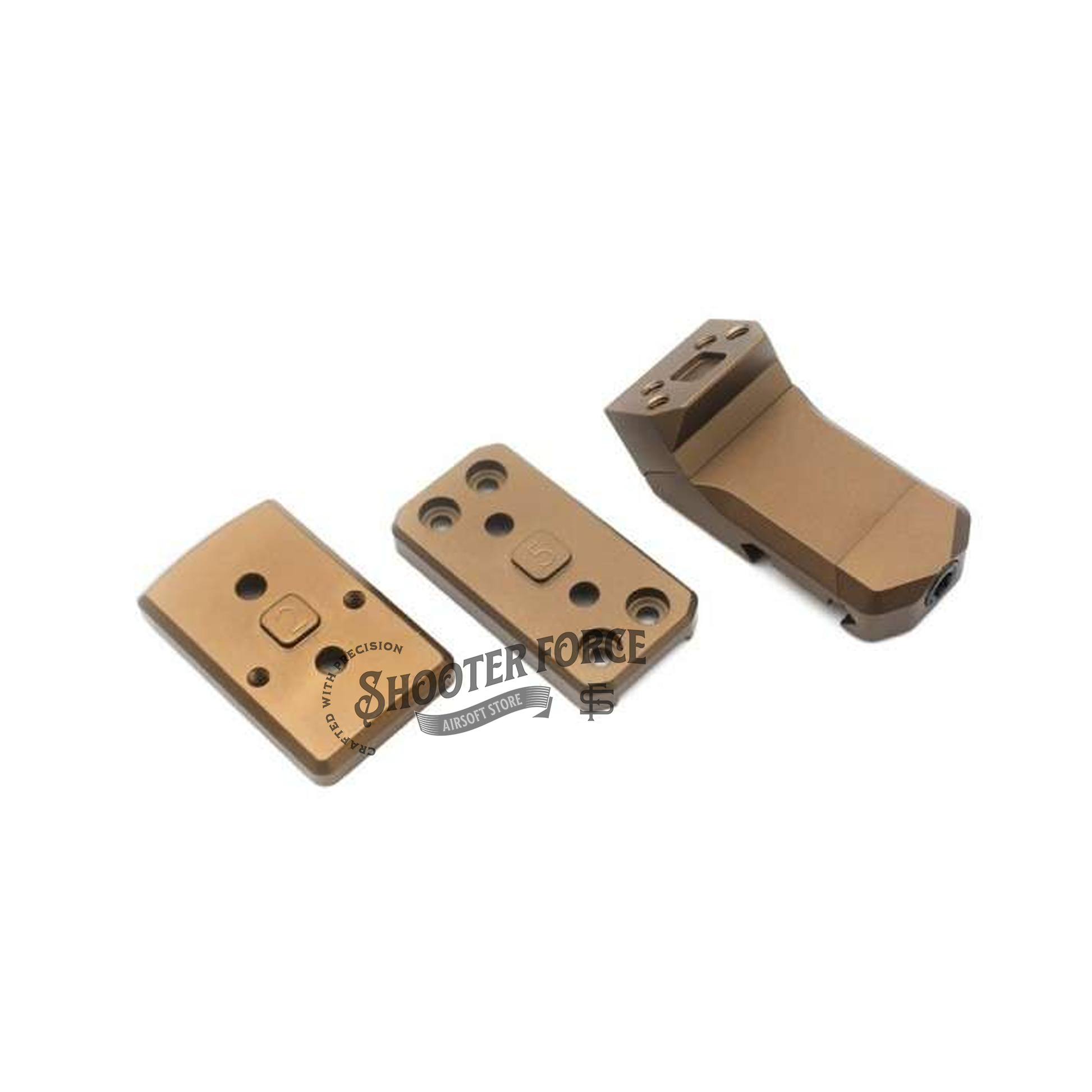 SOTAC Offset Optic Mount in FDE, designed for secure mounting of optics at an offset angle on airsoft rifles, offering flexibility and stability for tactical gameplay.