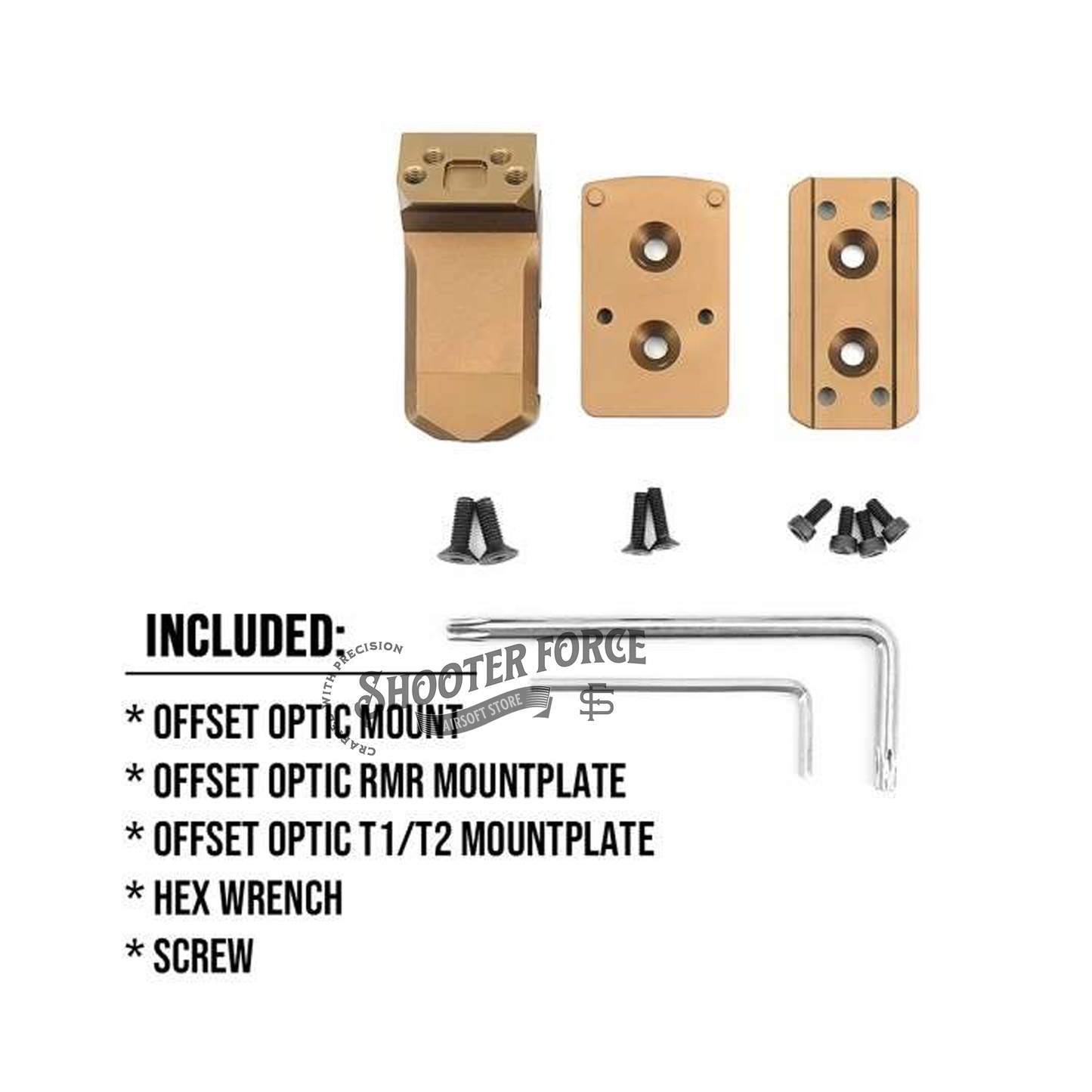 SOTAC Offset Optic Mount in FDE, designed for secure mounting of optics at an offset angle on airsoft rifles, offering flexibility and stability for tactical gameplay.