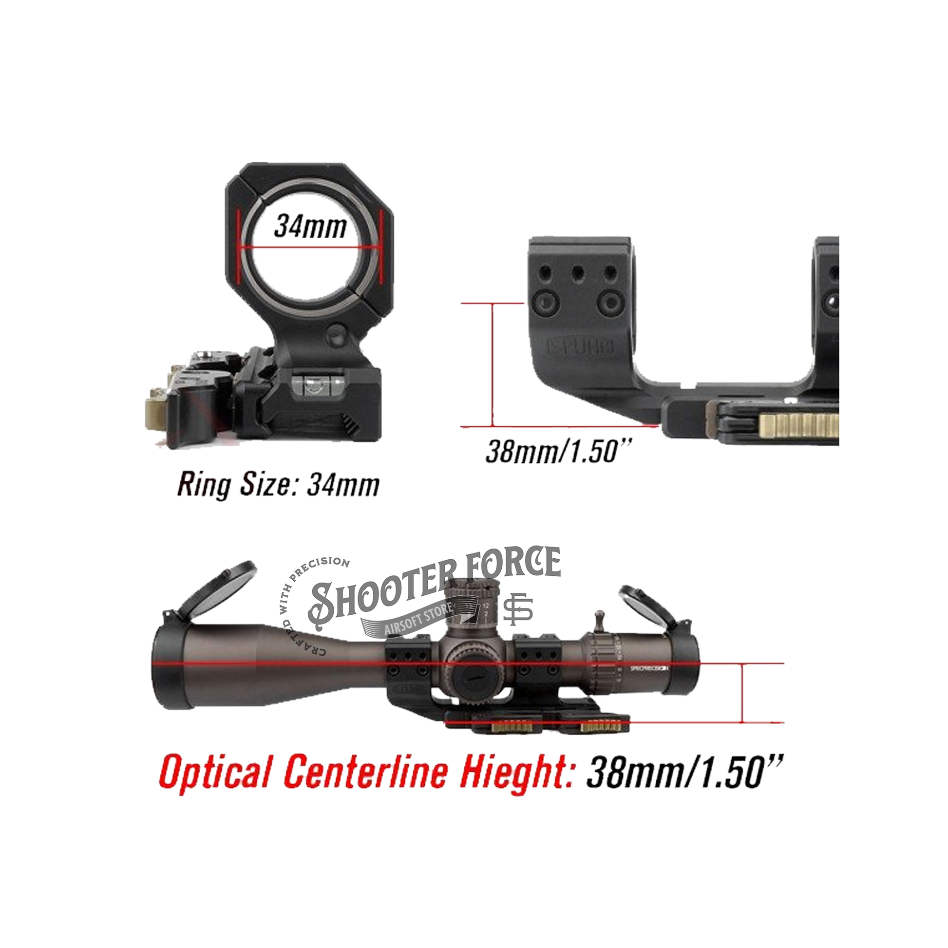 SOTAC QDP-4616 1.50" 34mm Tube Scope Mount, providing a stable platform for 34mm tube scopes in airsoft rifles for enhanced accuracy.