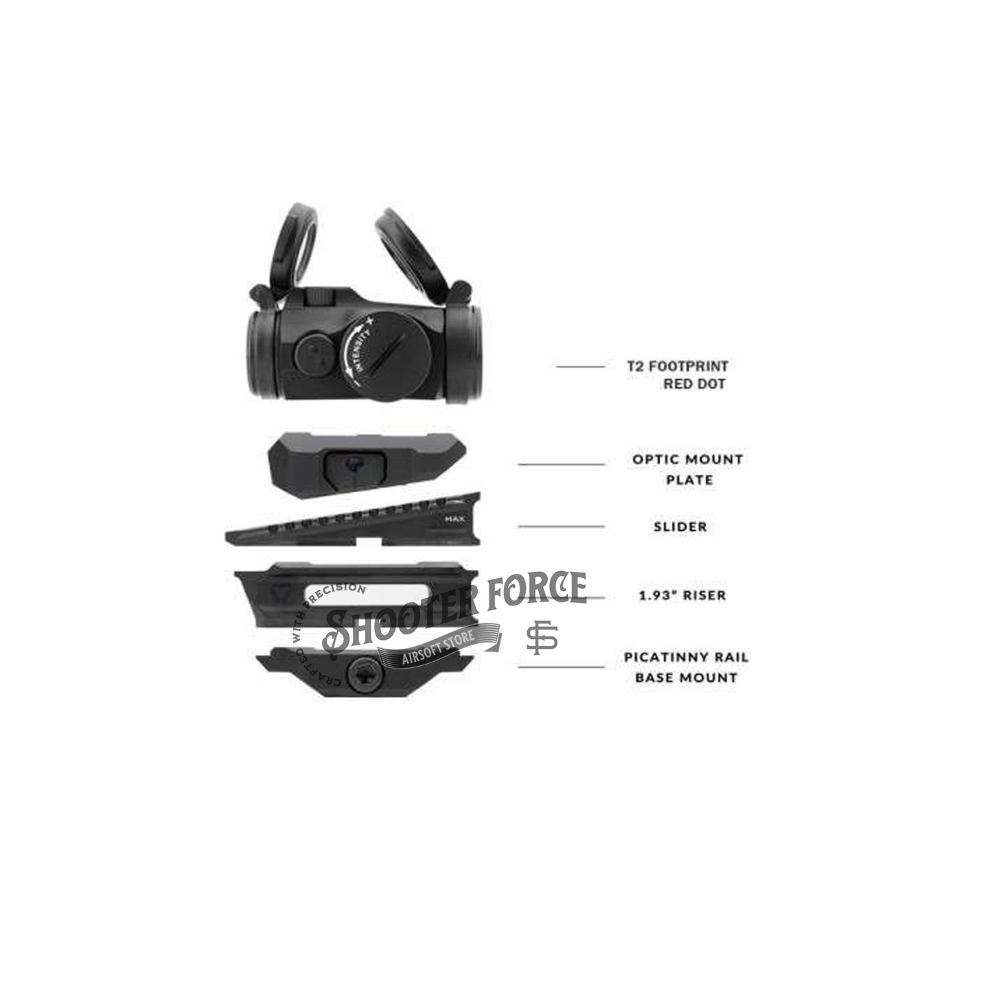 SOTAC SI Variable Optic Mount, designed for variable magnification scopes, providing a stable and secure mounting solution for airsoft rifles.
