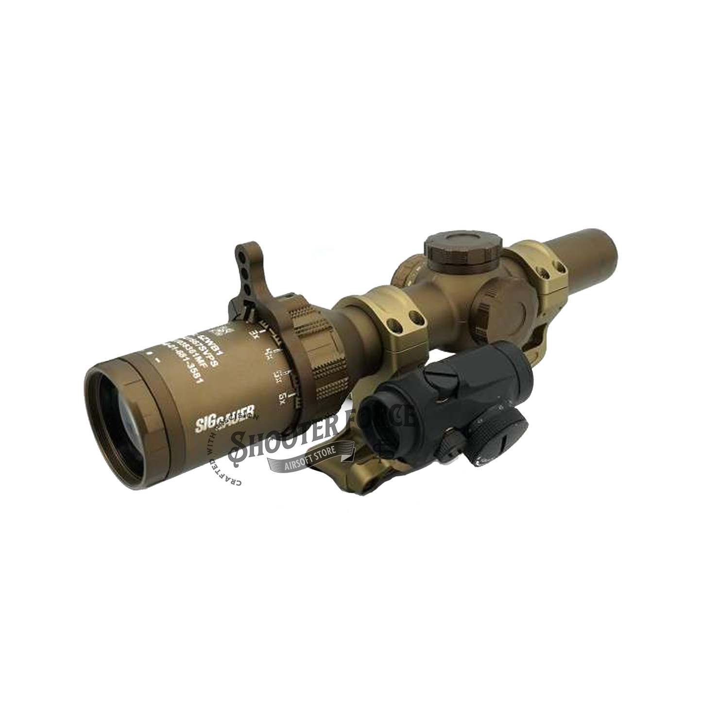 SOTAC Tactical Fast LPVO Scope Mount in FDE with a 2.05" height, 30mm tube, and offset optic adapter plate for T2 and RMR red dot sights, providing a reliable and flexible mounting option for airsoft optics.