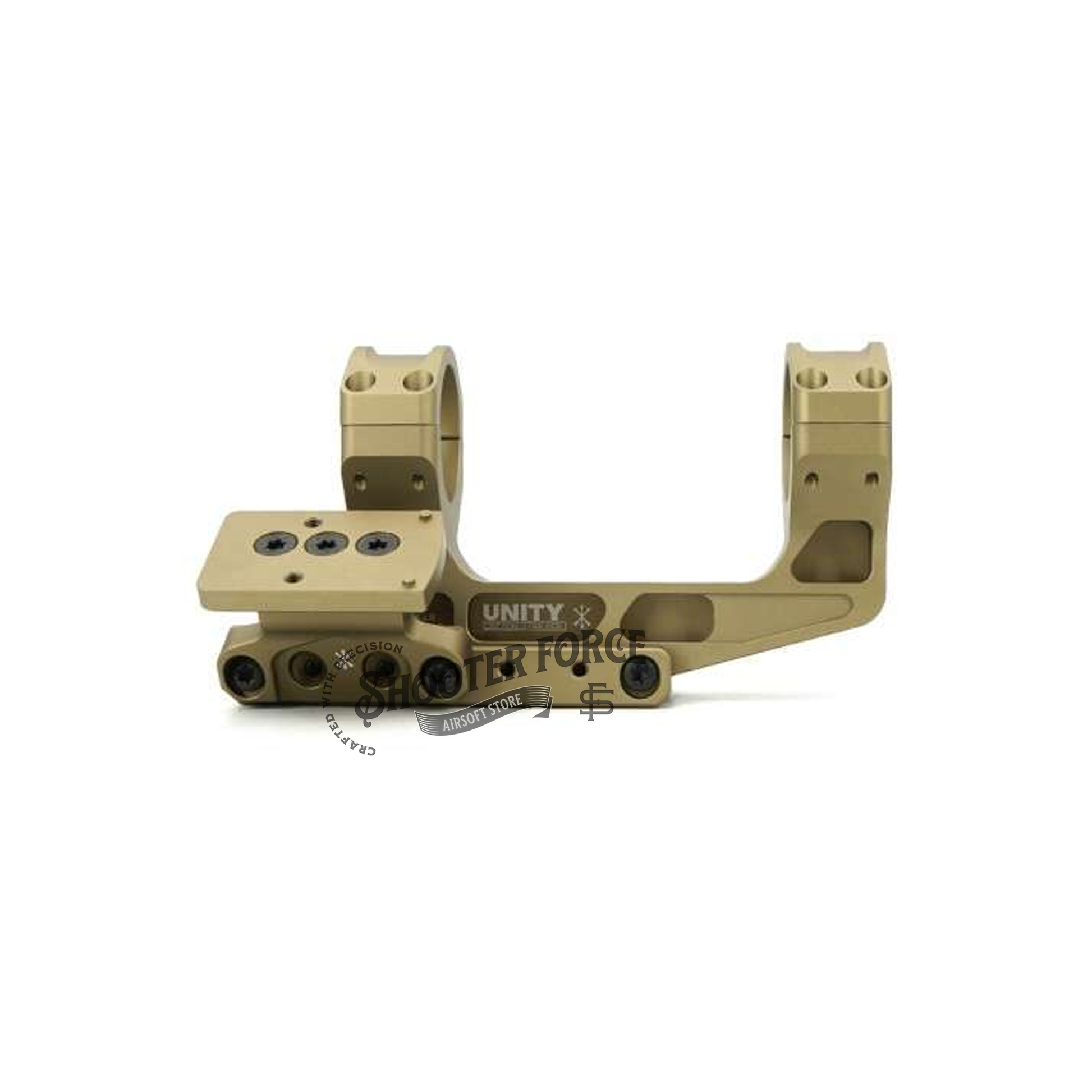 SOTAC Tactical Fast LPVO Scope Mount in FDE with a 2.05" height, 30mm tube, and offset optic adapter plate for T2 and RMR red dot sights, providing a reliable and flexible mounting option for airsoft optics.
