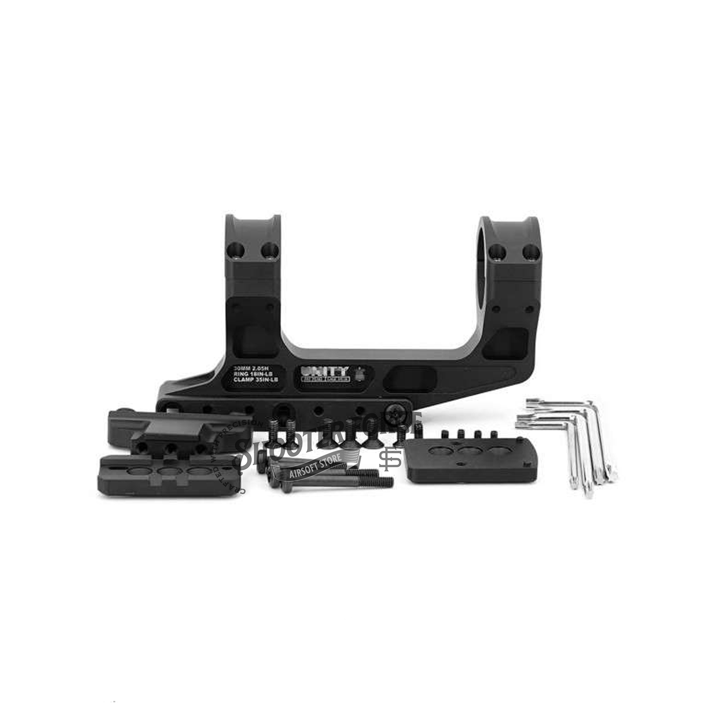 SOTAC Tactical Fast LPVO Scope Mount in black with a 2.05" height, 30mm tube, and offset optic adapter plate for T2 and RMR red dot sights, offering a stable and flexible mounting solution for airsoft optics.