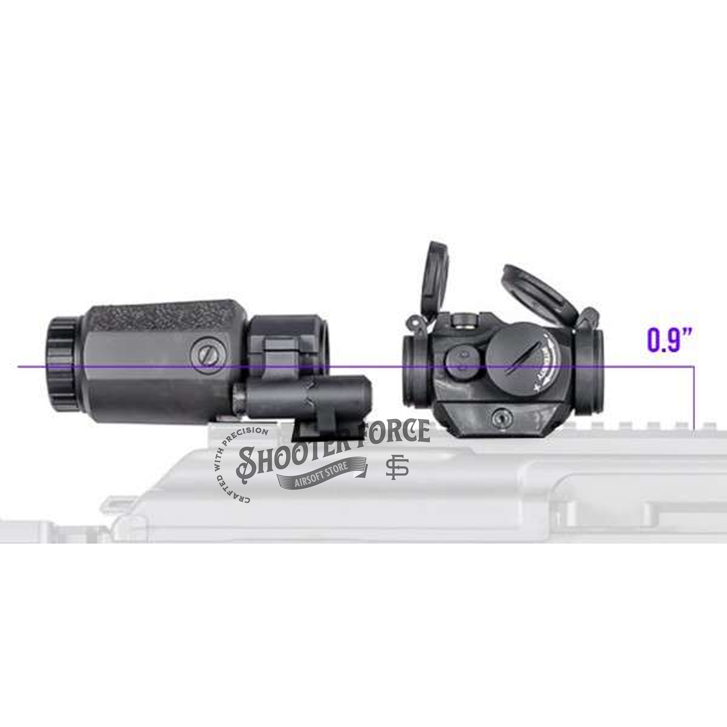 SOTAC Tactical Low Mount with original micro sight footprint, compatible with T1, T2, ROMEO5, M5, M5S, M5B, and similar optics for airsoft use.