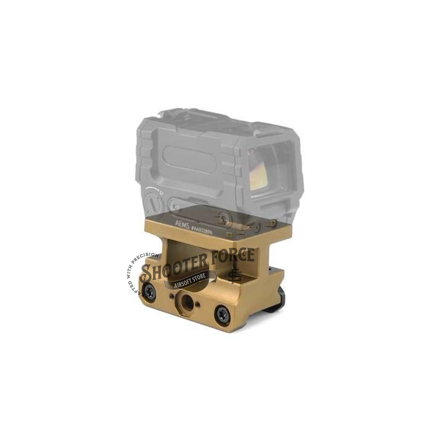 SOTAC UNITY FAST AEMS Mount in FDE color designed for AEMS optics, offering a stable, elevated sight picture ideal for airsoft use.