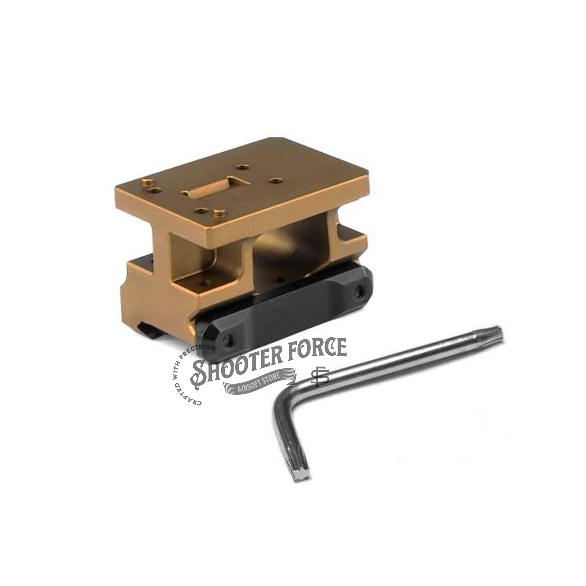 SOTAC UNITY FAST AEMS Mount in FDE color designed for AEMS optics, offering a stable, elevated sight picture ideal for airsoft use.