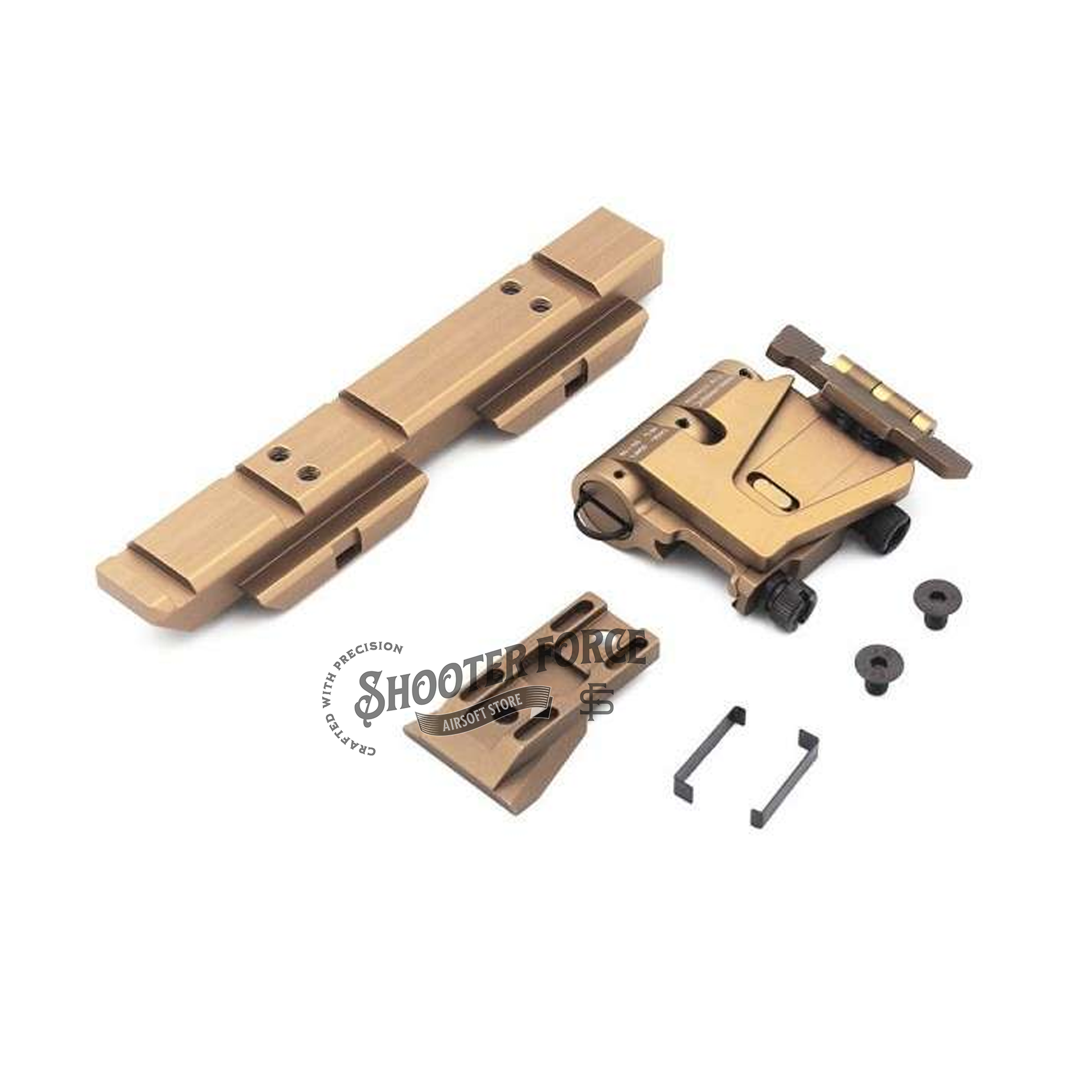SOTAC Wilcox Flip-Up Mount 5/8'' in FDE color, designed for quick optic adjustments in airsoft scenarios, providing optimal performance and durability.