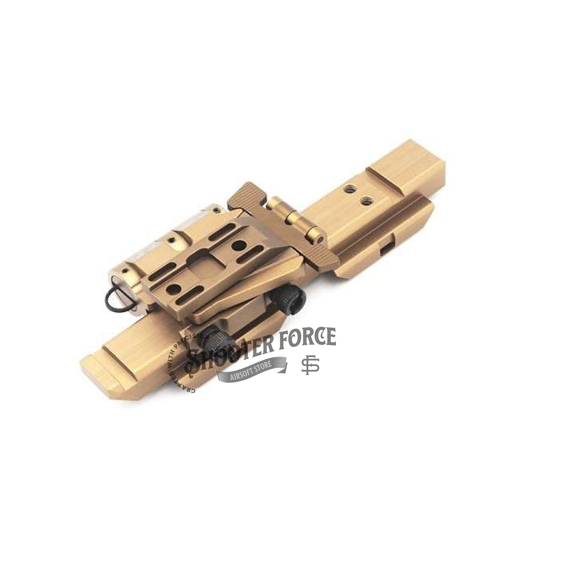 SOTAC Wilcox Flip-Up Mount 5/8'' in FDE color, designed for quick optic adjustments in airsoft scenarios, providing optimal performance and durability.