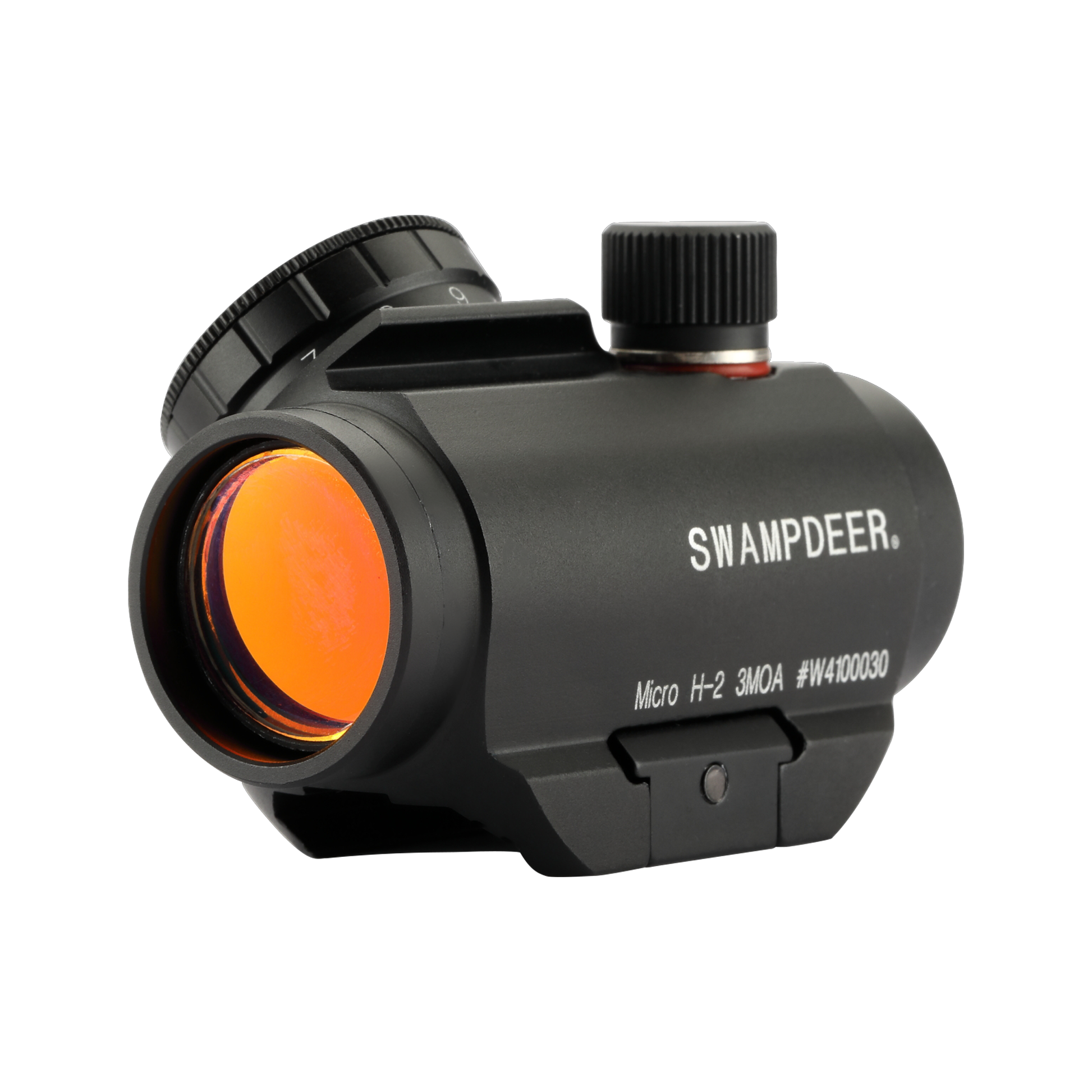 SwampDeer H2 Red Dot Sight featuring a compact design, matte black finish, and precision optics, suitable for tactical and airsoft applications, mounted on a rifle for enhanced accuracy