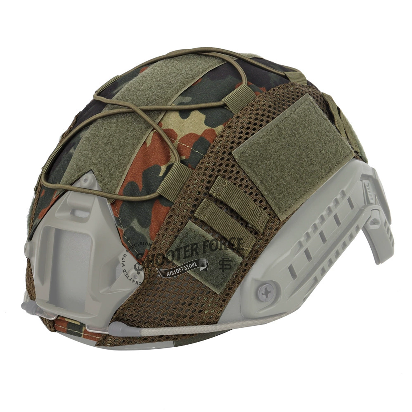 Tactical Helmet Camo Cover in Flecktarn Camo, designed for fast helmets, offering effective camouflage and protection for airsoft players.