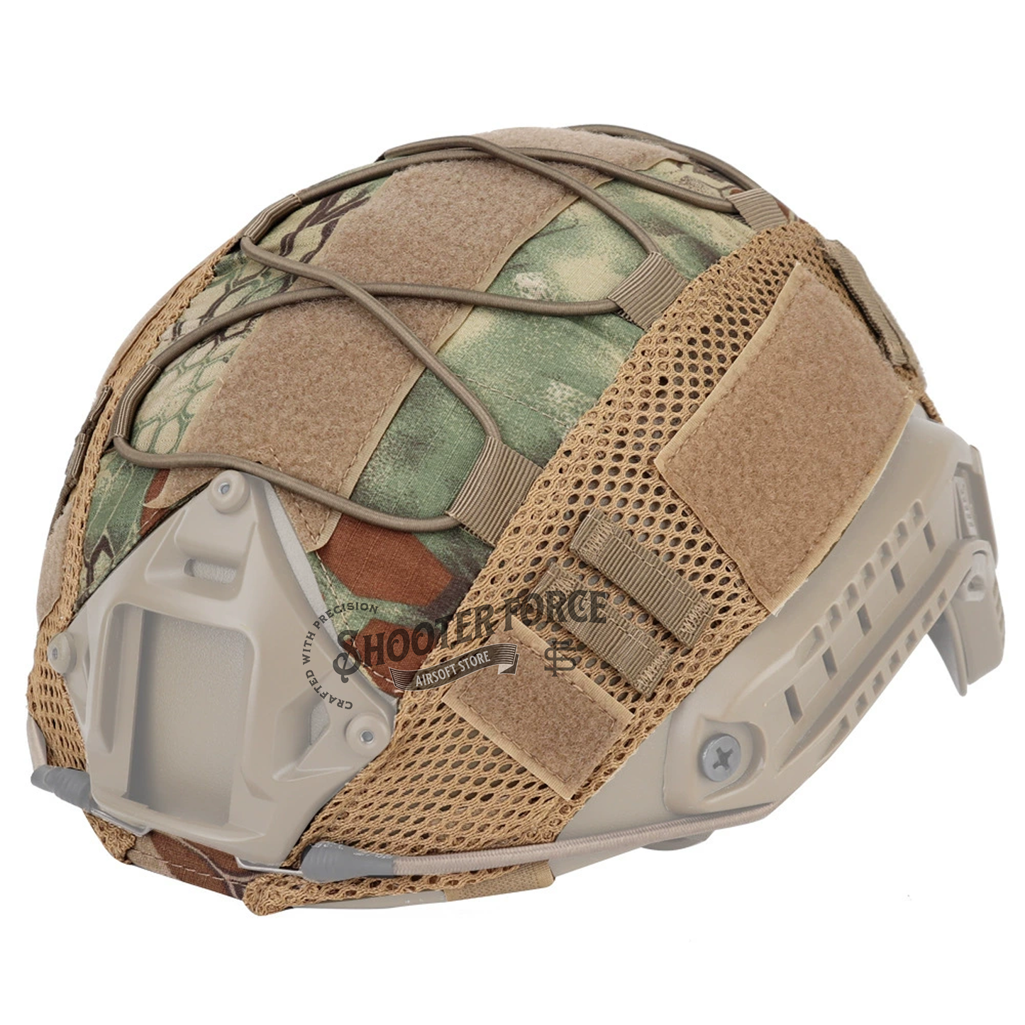 Tactical Helmet Camo Cover in Jungle Python Camo, designed for fast helmets, offering camouflage and protection for airsoft players in jungle and tactical scenarios.