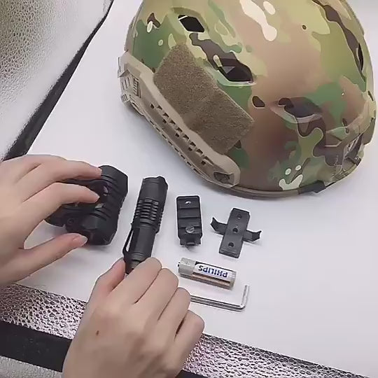 25mm 5-position adjustable flashlight rail mount, helmet holder clamp for tactical use – Black color.