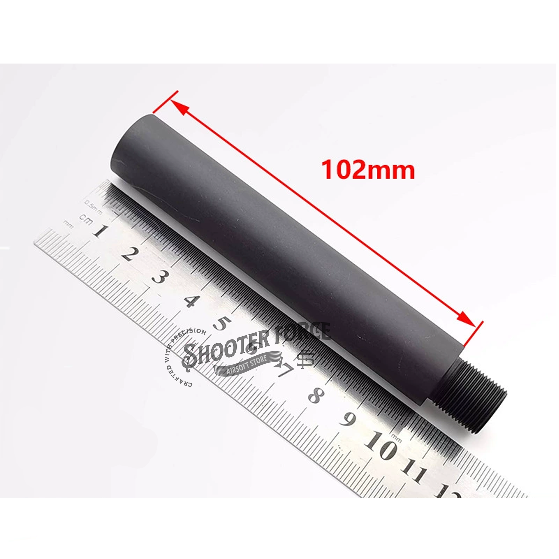 10.2cm outer barrel extension – 14mm CCW to 14mm CW, durable metal for airsoft rifle customization.