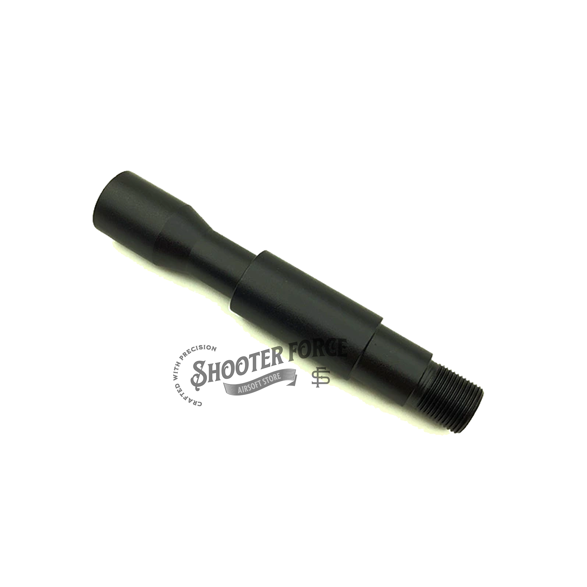 11cm concavo-convex outer barrel with 14mm CCW to 14mm CW thread adapter, designed for airsoft rifles, providing compatibility and precision for muzzle accessories