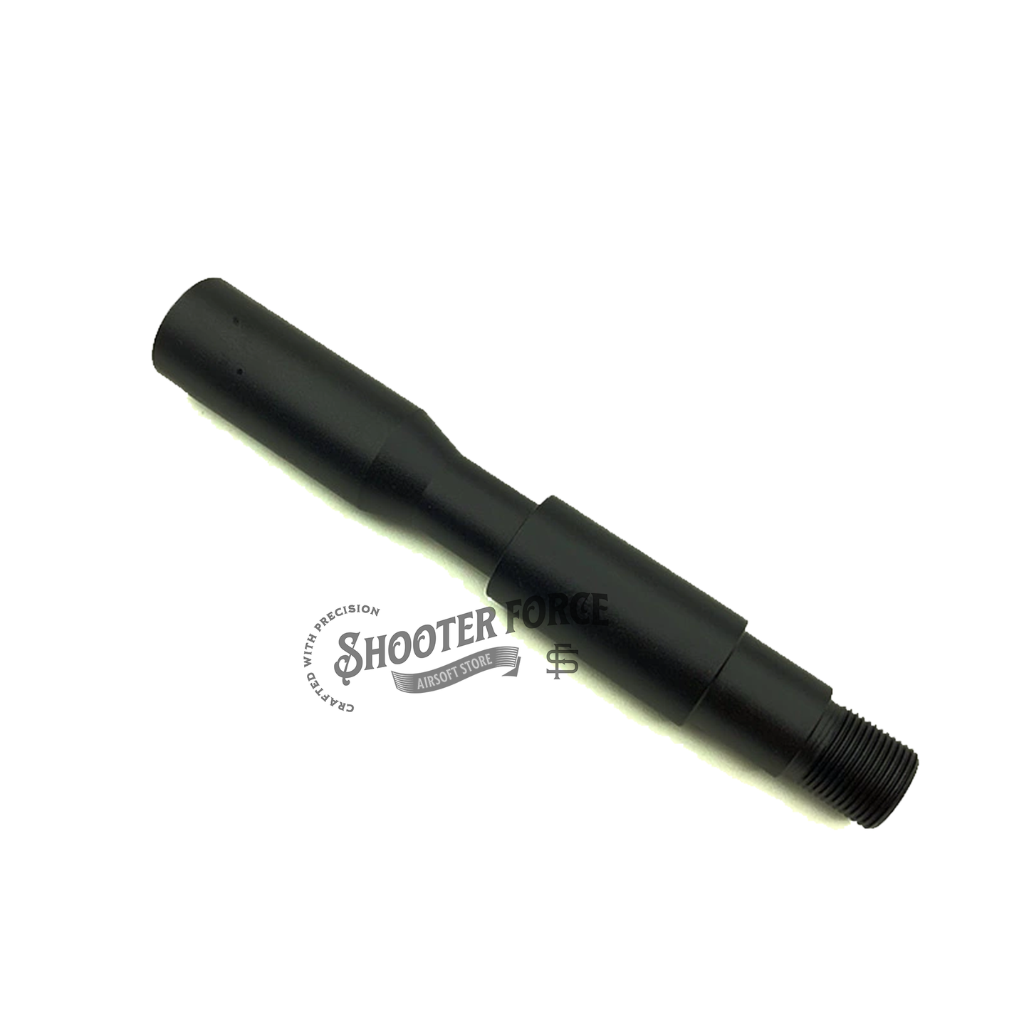 13cm concavo-convex outer barrel with 14mm CCW to 14mm CW thread adapter, designed for airsoft rifles, providing enhanced compatibility and precision for muzzle attachments.