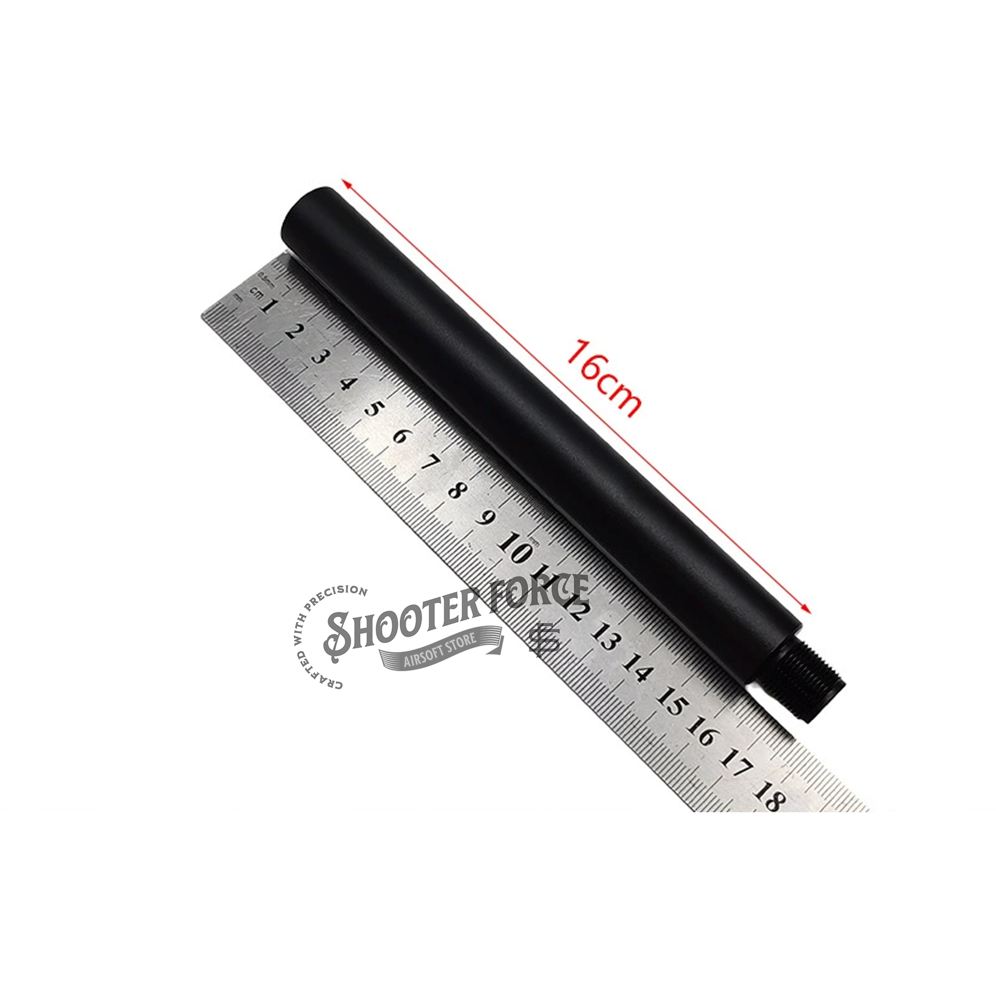 16cm outer barrel extension – 14mm CCW to 14mm CW, durable metal construction for airsoft rifle customization.