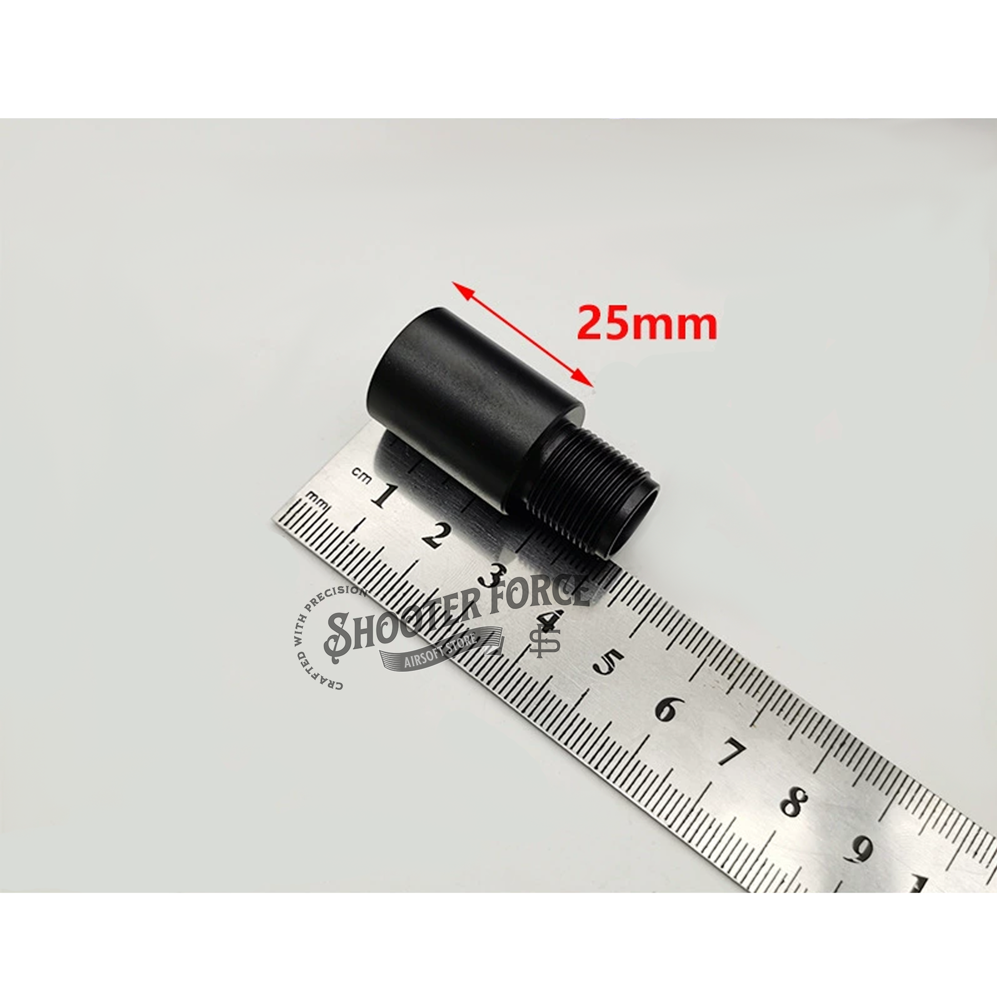 2.5cm outer barrel extension – 14mm CCW to 14mm CW, durable metal for airsoft rifle customization.