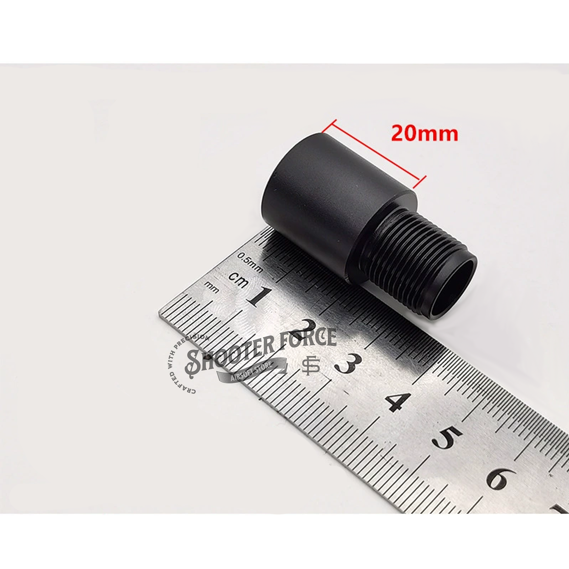 2cm outer barrel extension – 14mm CCW to 14mm CW, durable metal for airsoft rifle customization.