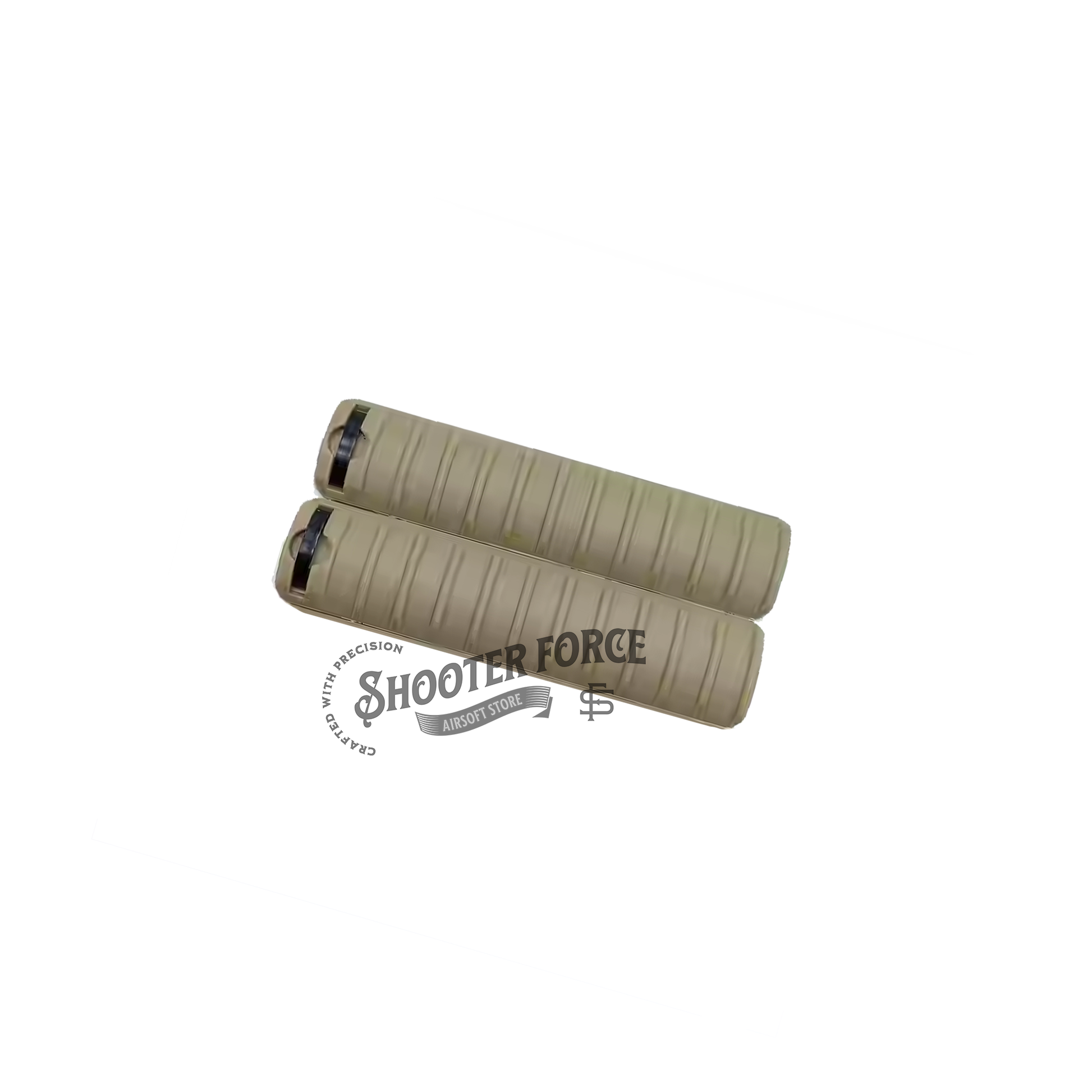 2pcs KAC Style Rail Cover Panel Set in Dark Earth (DE), compatible with RAS/RIS systems, providing improved grip and protection for airsoft setups.